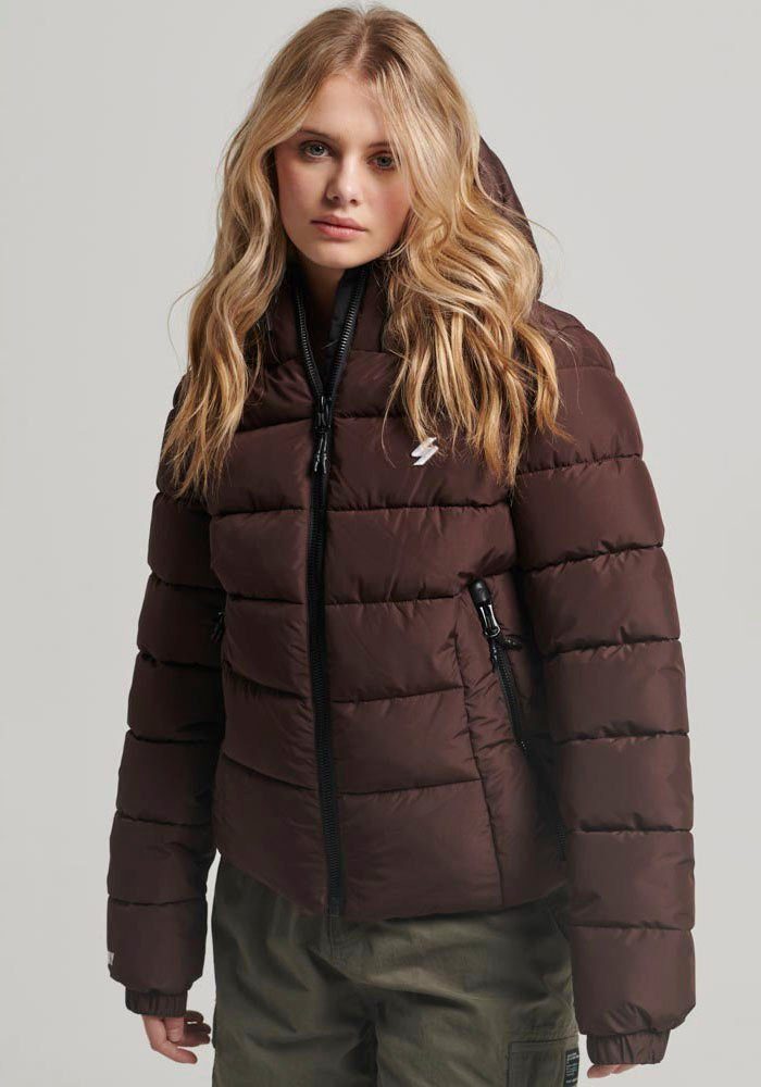 Von offiziellen Händlern bezogen Superdry Steppjacke HOODED SPIRIT PUFFER Brown Material wasserabweisendem Oak Dark SPORTS aus