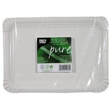 PAPSTAR Einwegteller 250 Teller, Pappe pure eckig 16,5 cm x 23 cm weiss, (250 St), 16,5 cm x 23 cm