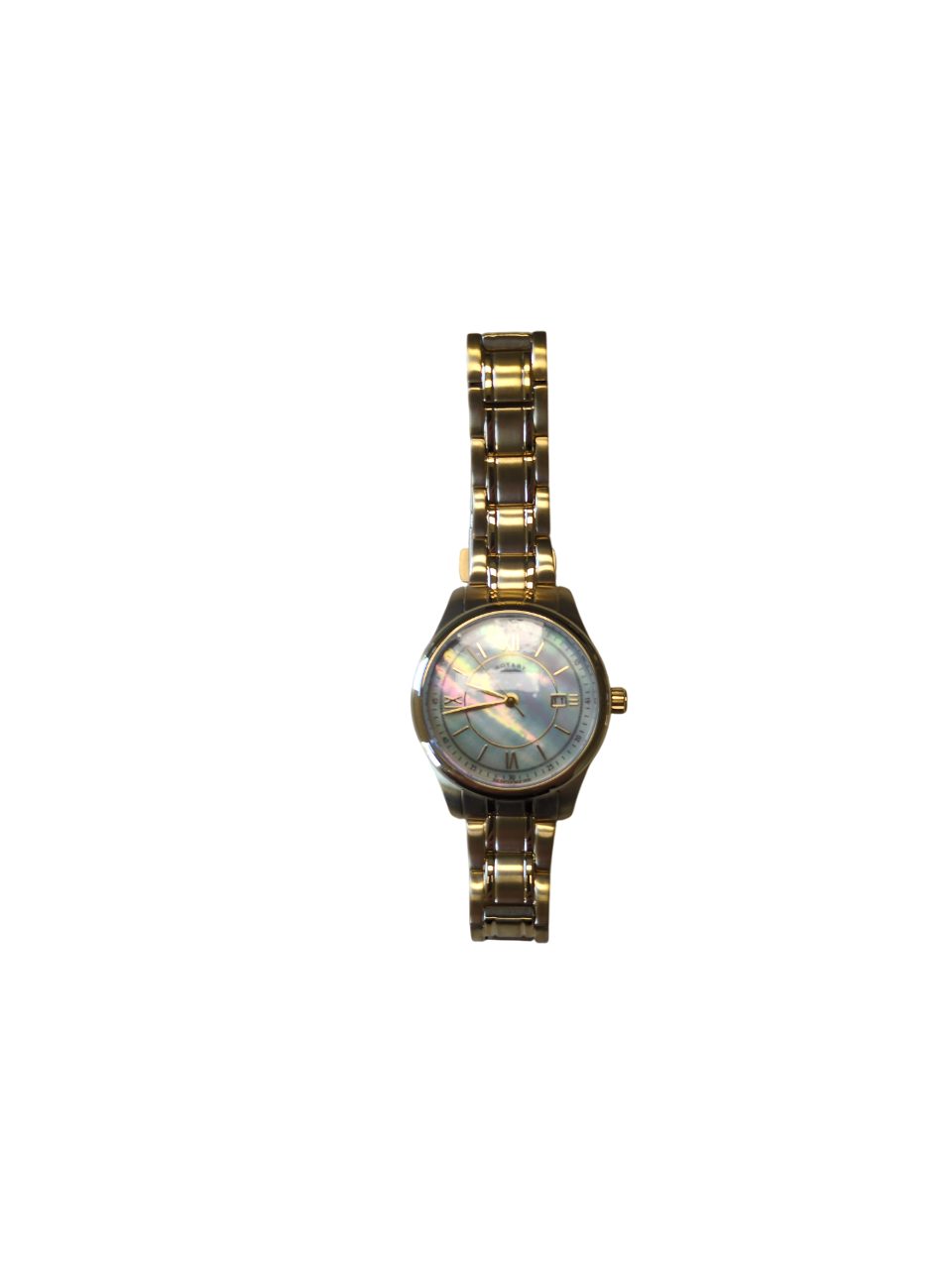 ROTARY Quarzuhr Damen Edelstahl Gold Permutt Zifferblatt römisch Datum LB42837/41, schmall, Faltschließe, Deckel mit 4 Schrauben verschraubt