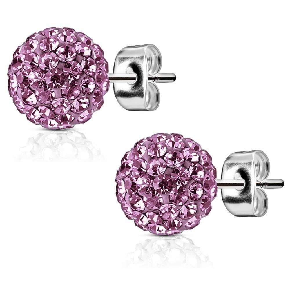 Ohrring-Set 9mm LILA - Ohrstecker Shamballa Silber aus Edelstahl Damen