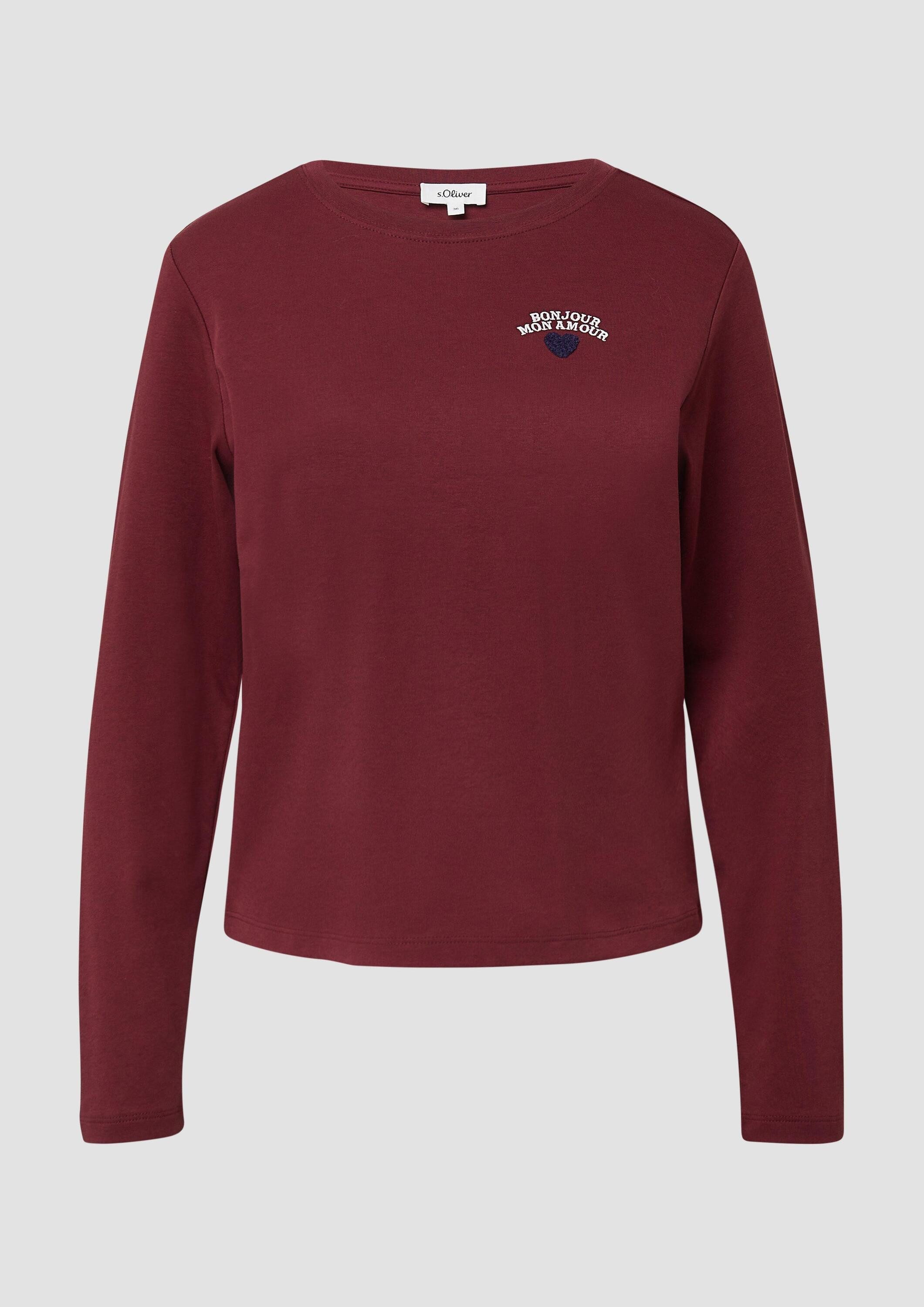 s.Oliver Langarmshirt T-Shirt Verkürztes Longsleeve mit Stickerei-Detail