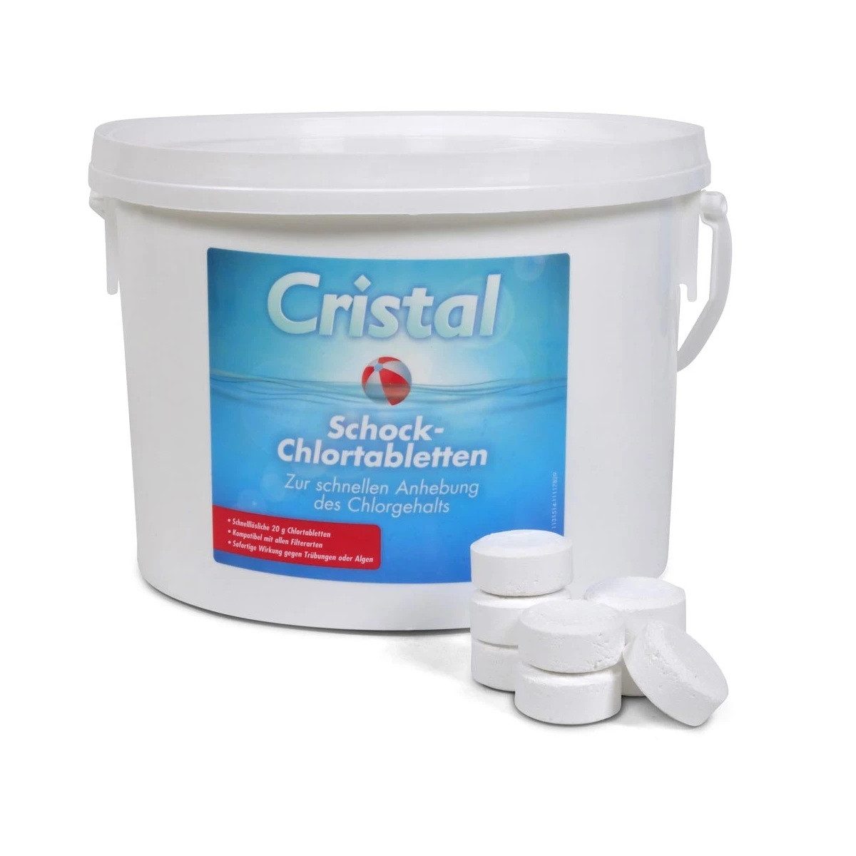 Cristal Chlortabletten Schockchlortabletten (20g) 3 kg - Stoßchlorung, schnell wirksam, 3 kg, vernichtet Bakterien, Algen, Viren, schnell löslich, kalkfrei