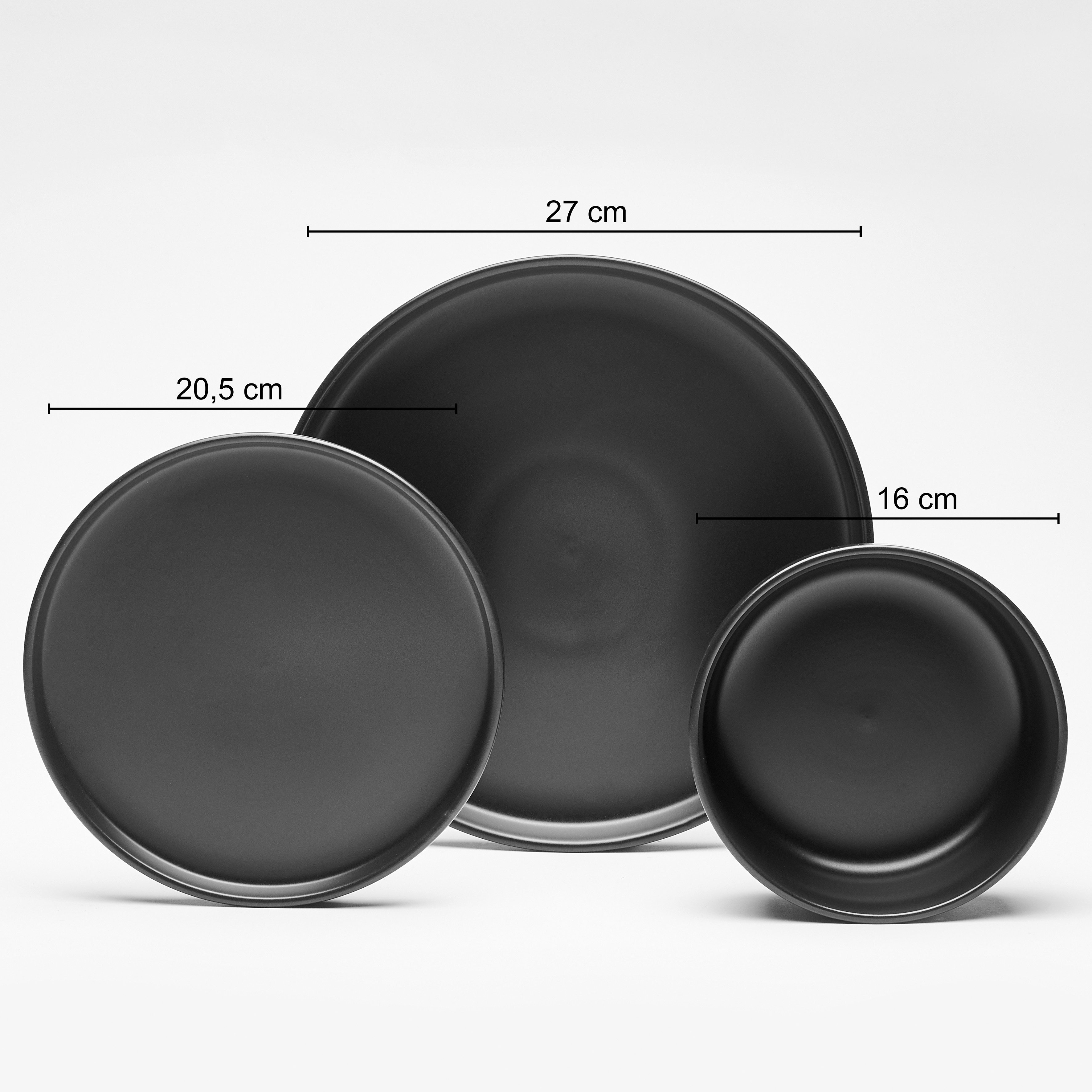 van Well Kombiservice Geschirr-Set, Service Nero (16-tlg), 4 Personen, Steingut, runde Form, schwarz, spülmaschinen- und mikrowellengeeignet
