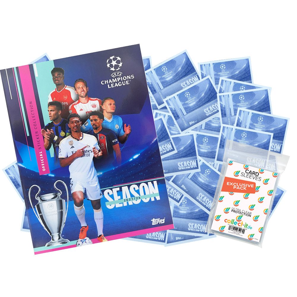 Topps Sammelkarte Champions League 2023/24 Komplettsatz + Album + Collect-it Hüllen