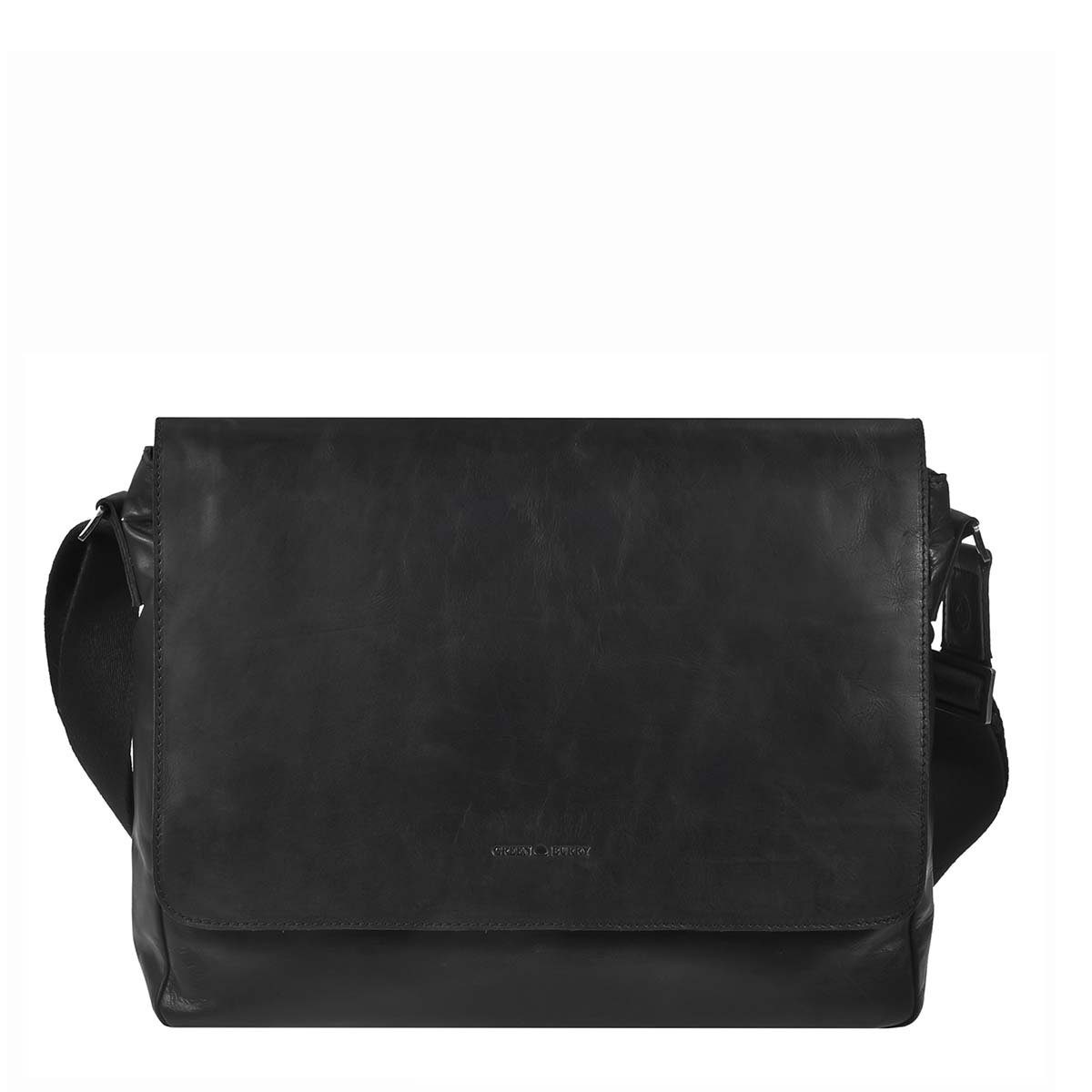 Greenburry Umhängetasche Pure Black, Schultertasche 38x27cm, Messengerbag, Damen Herren