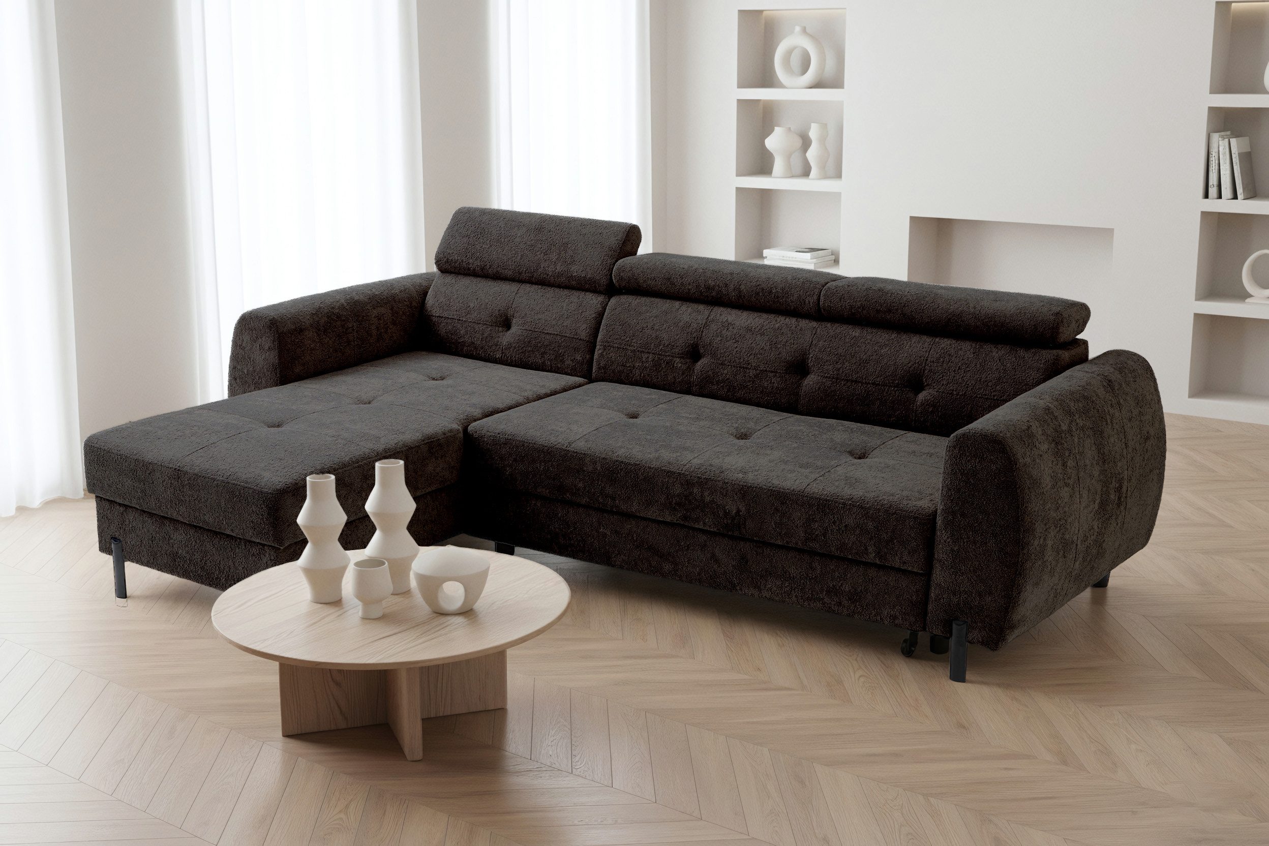 NEXT COLLECTION Ecksofa VALT, Universeller Aufbau, mit verstellbare Kopfstützen, Schlaffunktion mit 130x210 cm Liegefläche, mit Schlaffunktion und verstellbaren Kopfstützen B:45/T:160/H:90 cm