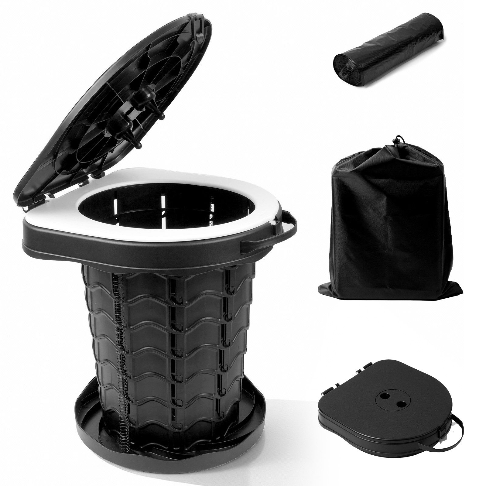 Huracan Campingtoilette Faltbare, Tragbare Mobile Toilette bis 100 kg Belastbarkeit, (Kompakte Reise-WC mit Aufbewahrungstasche, und Müllbeuteln), geeignet für Camping, Outdoor, Angeln, Strand, Auto und Notfälle