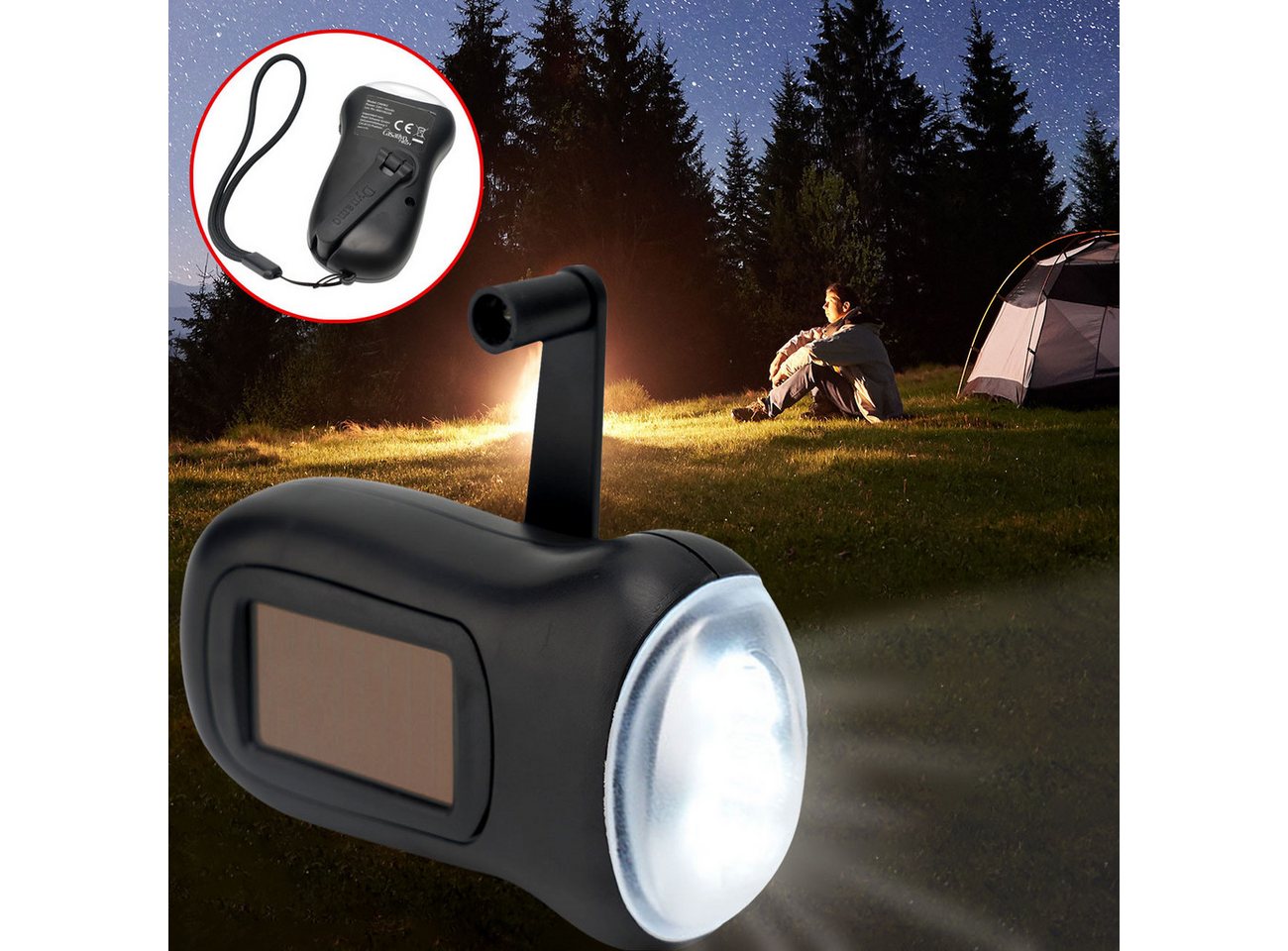 Casativo LED Taschenlampe LED-Dynamo-Taschenlampe mit Solar & Kurbel 3 LEDs 20lm, Akku, Outdoor (1-St., 1er-Set & 2er-Set), Dynamo-Taschenlampe mit Solar & Kurbel 3 High-Power-LEDs 40mAh-Akku