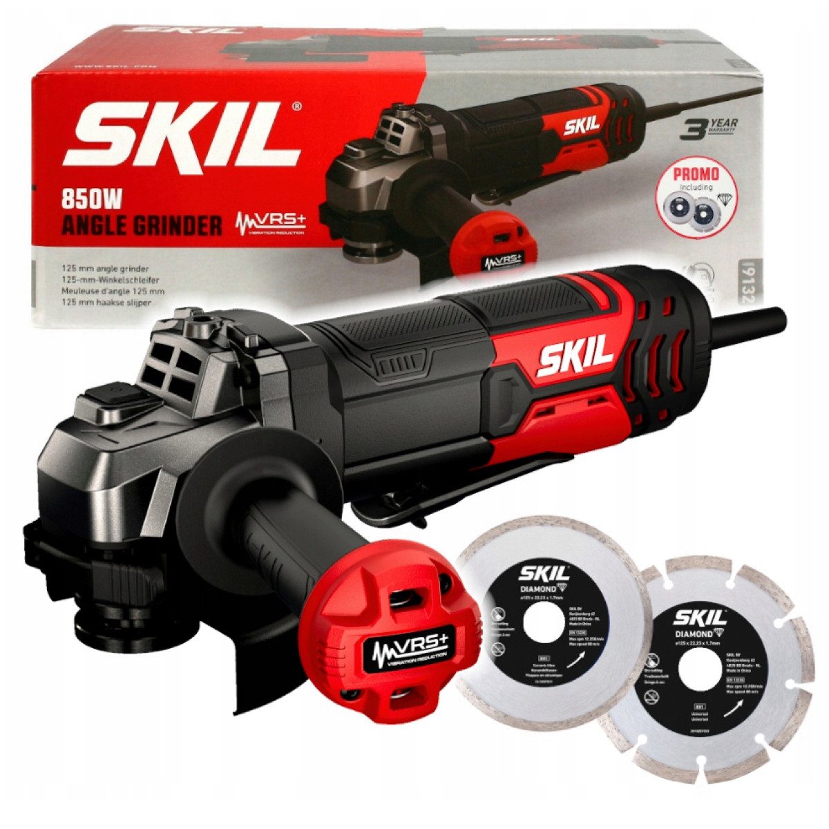 SKIL Winkelschleifer Winkelschleifer 9132 AC 125mm 850W (Karton) + 2x Diamanttrennscheibe