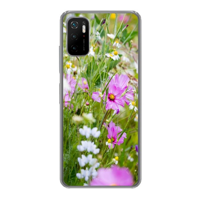 MuchoWow Handyhülle Blumen - Natur - Grün - Gras - Lila - Weiß Phone Case Handyhülle Xiaomi Poco M3 Pro 5G Silikon Schutzhülle