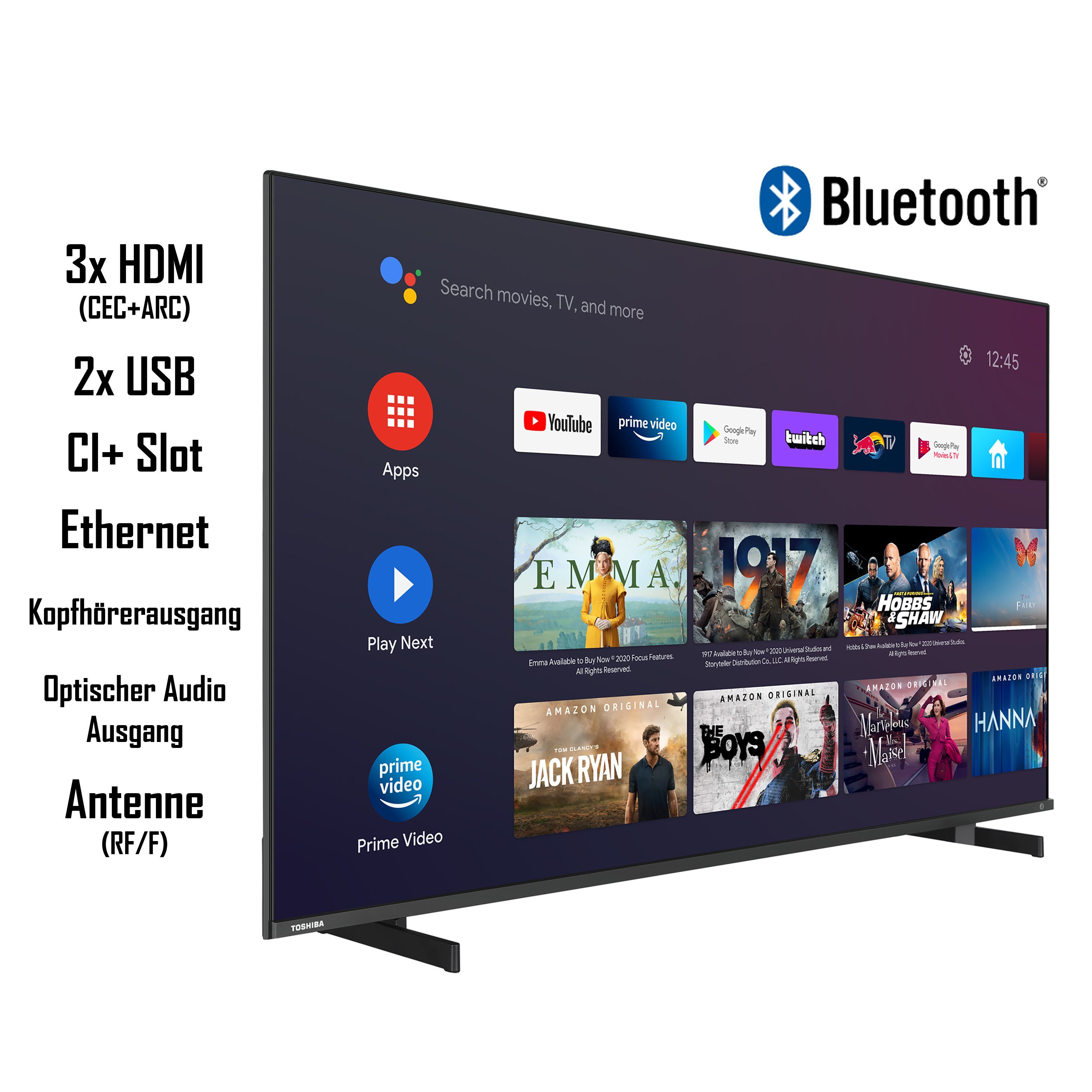 Vision, Toshiba Ultra TV, TV, Onkyo, Android 65UA5D63DGY HDR Triple Tuner, Smart (164 Fernseher 4K HD, cm/65 Zoll, LCD-LED PVR-ready) Dolby by Sound