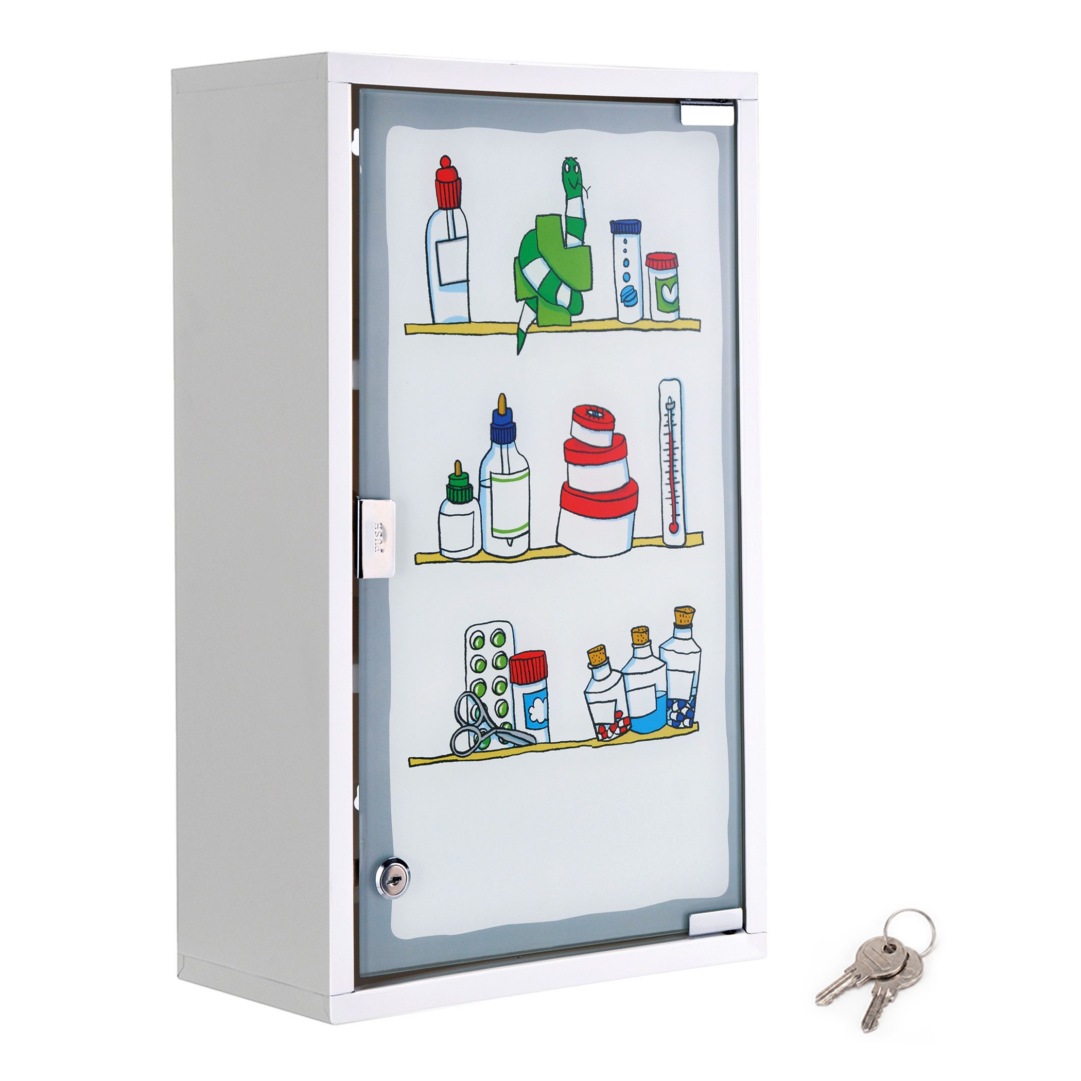 Spetebo Medizinschrank Metall Medizinschrank abschließbar inklusive 2 Schlüssel (Anzahl, 1-St., 50 x 30 cm) Wand Arzneischrank mit 3 Fächern – Bild 4 von 5