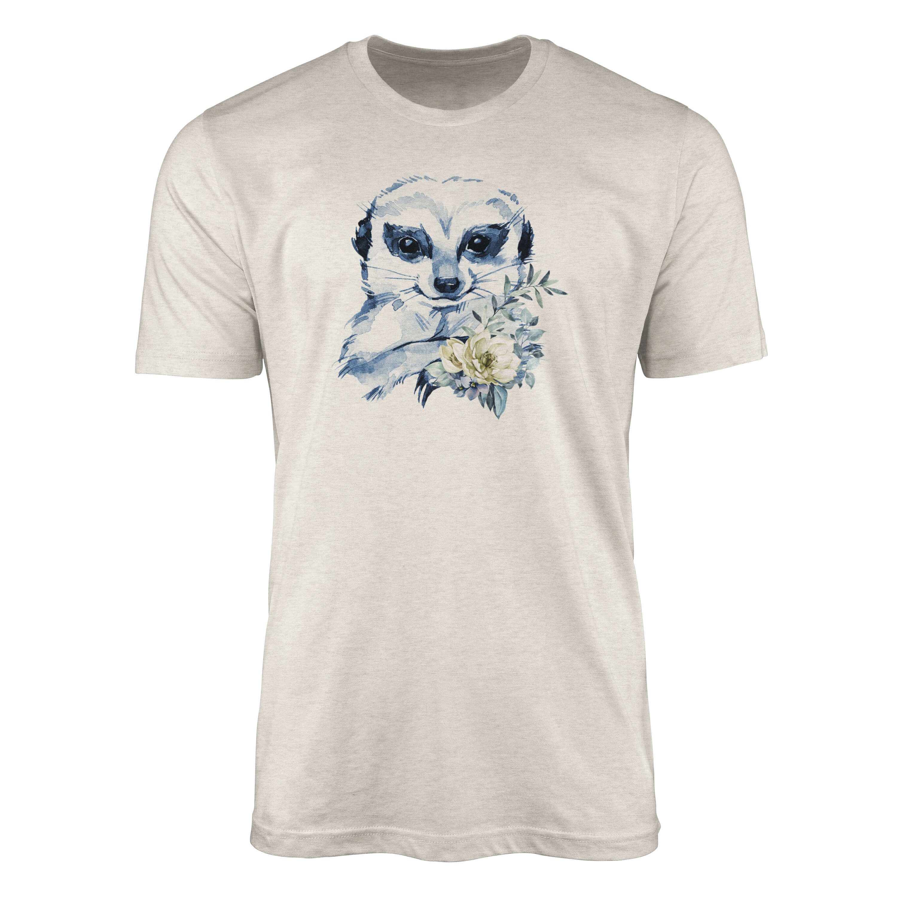 Sinus Art T-Shirt Herren Shirt 100% gekämmte Bio-Baumwolle T-Shirt Aquarell Erdmännchen Motiv Nachhaltig Ökomode aus (1-tlg)