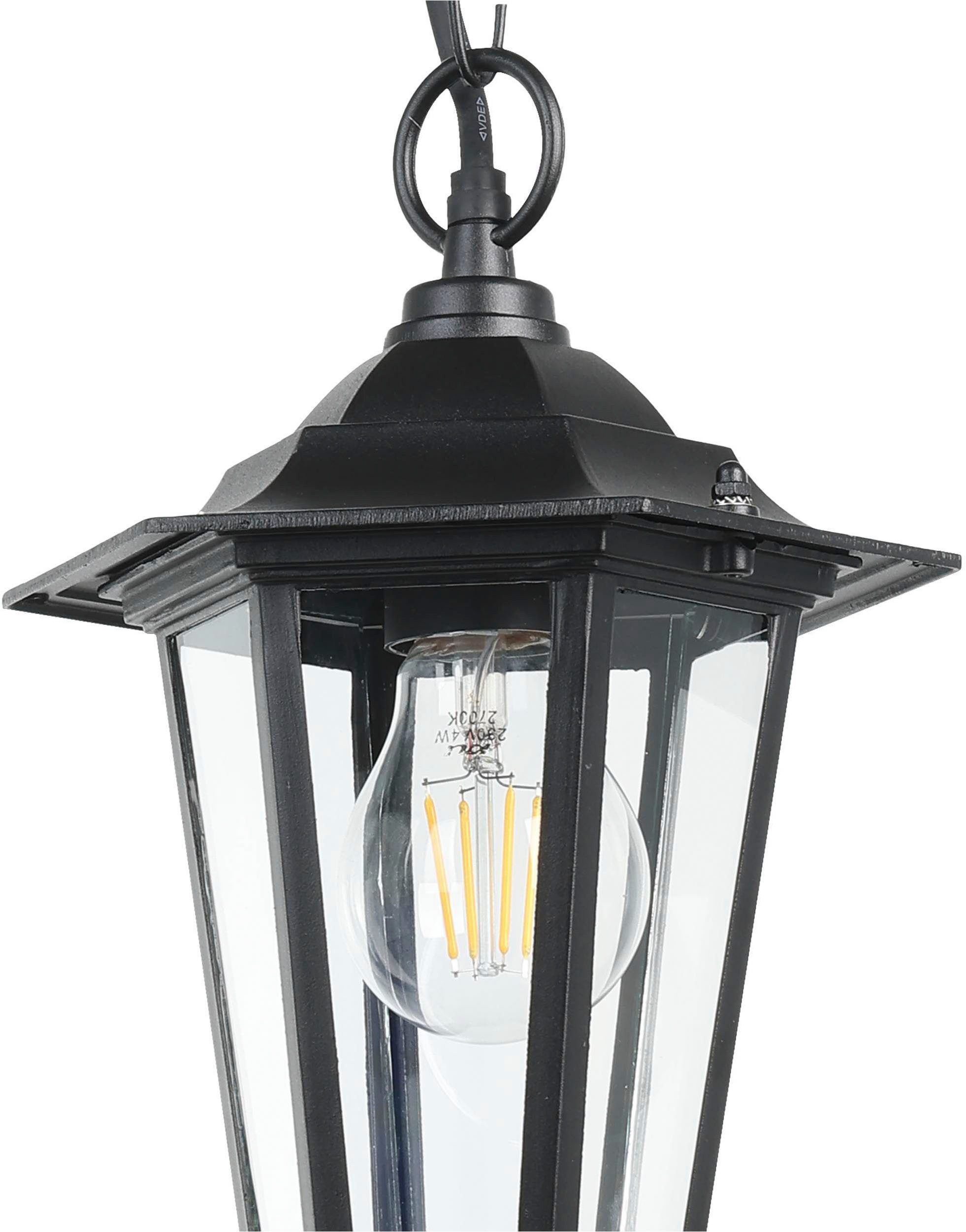 EGLO Hängeleuchte LATERNA 4 Hängelampe schwarz, für Außenbereich, spritzwassergeschützt, ohne Leuchtmittel, Außen-Hängelampe, aus Aluguss und Glas, E27, IP44, H – Bild 4 von 5