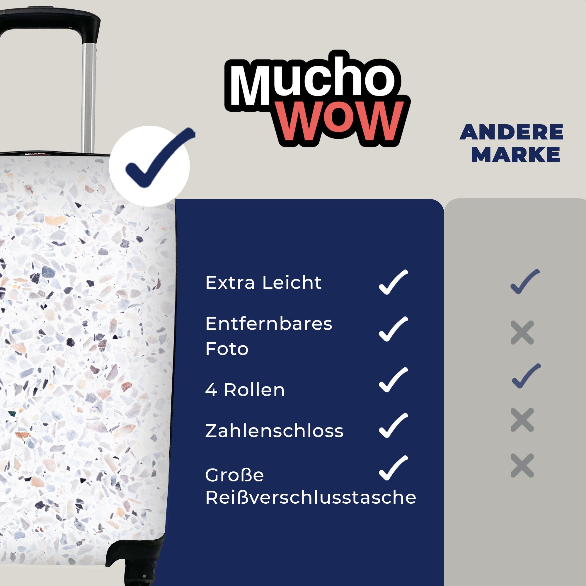MuchoWow Handgepäckkoffer 4 Struktur rollen, Handgepäck Ferien, Reisekoffer für Rollen, mit Weiß, Trolley, - - Design Reisetasche - Granit