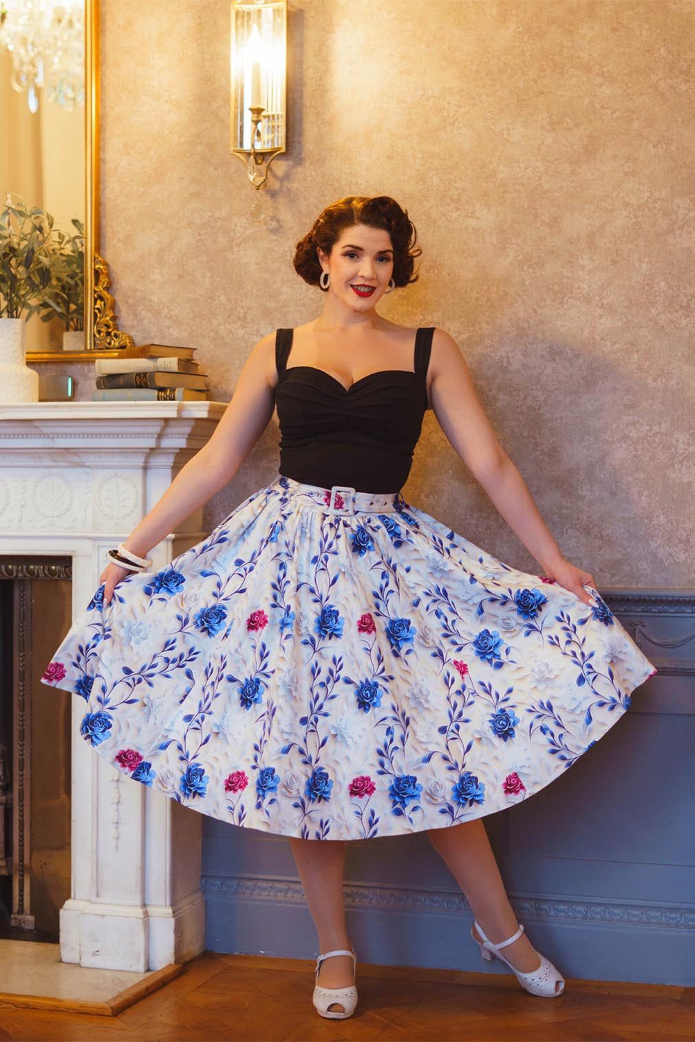 Hearts & Roses London A-Linien-Rock Blue Willow Floral Vintage Rockabilly Retro 50er