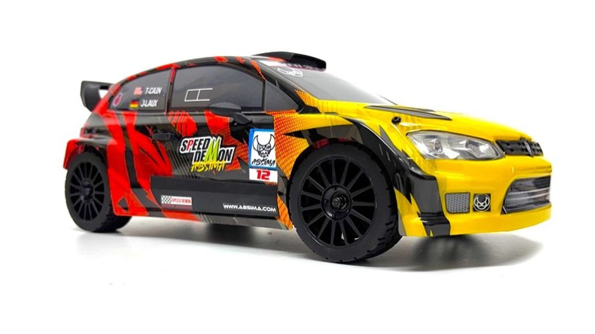 Absima RC-Auto 1:12 Brushless 3S High Speed Rally Car SPEED DEMON Allrad (Set, inkl. 2.4 GHz Fernsteuerung, 3S Fahrakku und USB Ladekabel), mit elektronischer Lenkhilfe