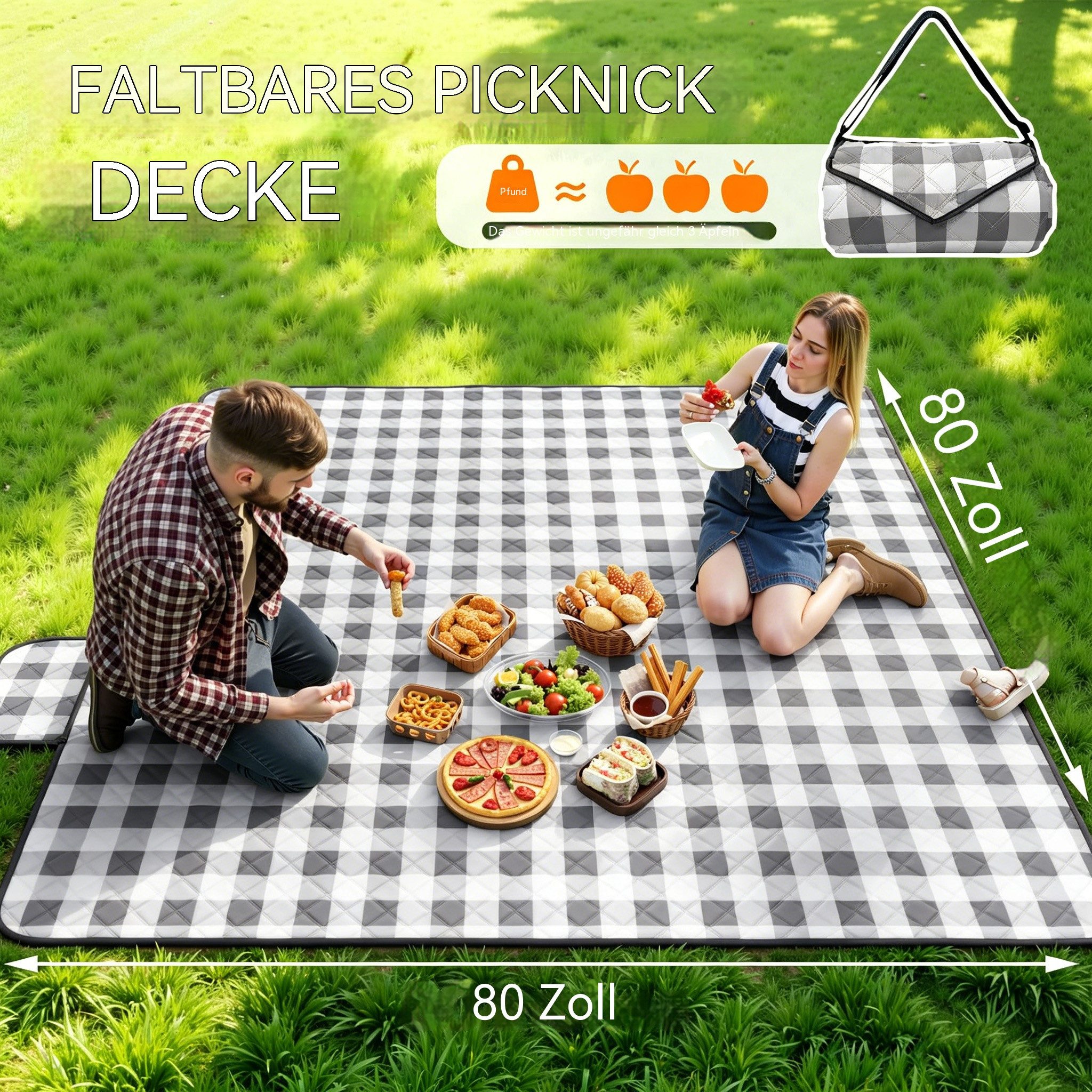 Picknickdecke Wasserdicht Groß Faltbar Strandmatte Campingdecke,200 x 200 cm, Agger, Wasserdichte Karierte Picknickdecke, faltbar, leicht, Outdoor, Strand