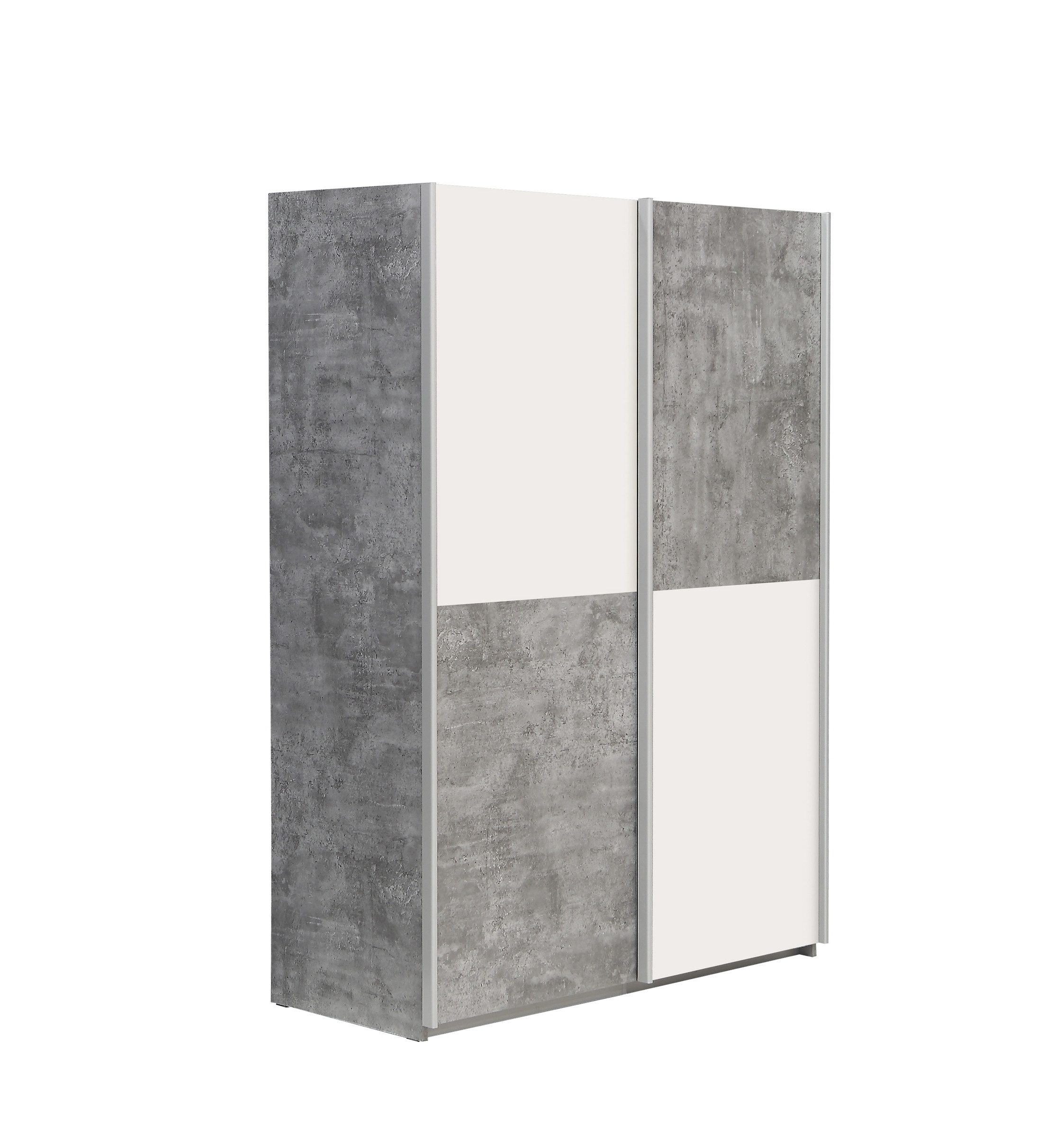 Schiebetürenschrank in Weiss / Betonoptik Lichtgrau - 120x190,5x61,2 (BxHxT)