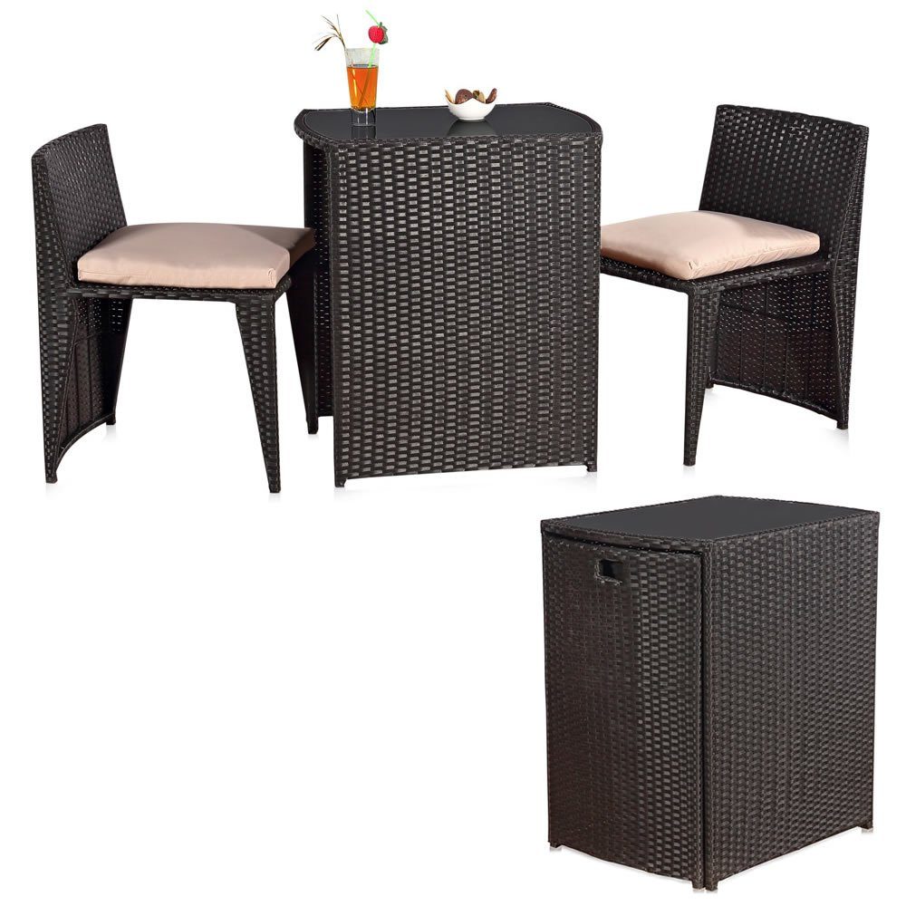 Feel2Home Garten-Essgruppe 3tlg. Polyrattan Balkonset Gartenset günstig online kaufen