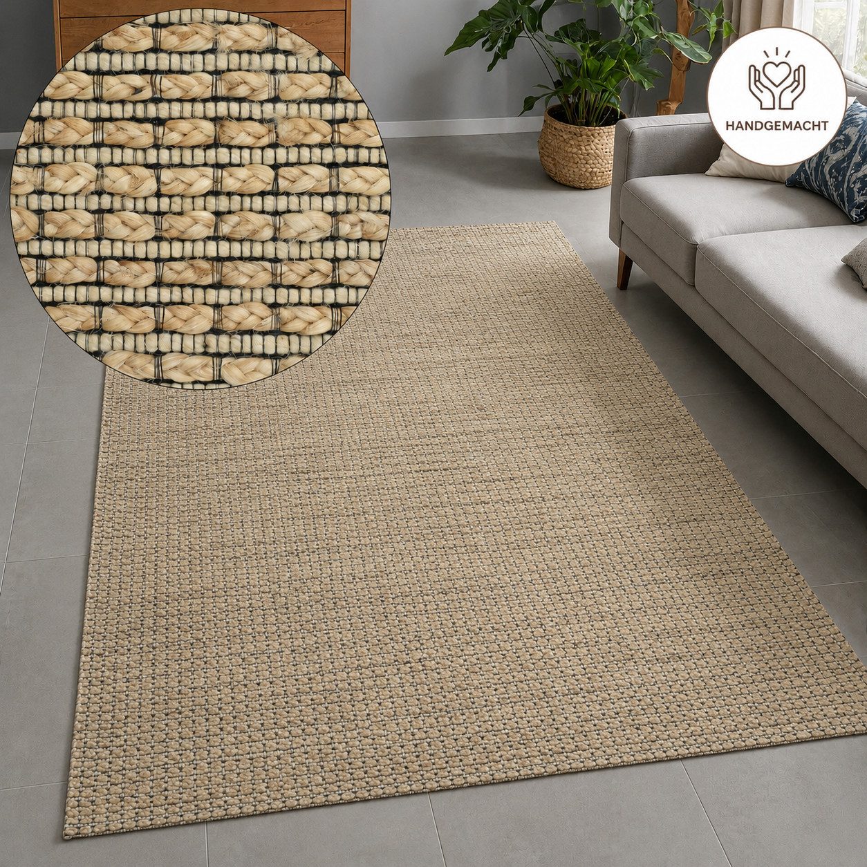 OTTO home Teppich Jerron, Jute-Mix, Flechtoptik, rechteckig, Höhe: 15 mm, Scandi-Stil, Strukturgewebe, Wohnzimmer, Schlafzimmer, Esszimmer