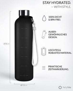 REFYLL Trinkflasche Trinkflasche mit Zeitmarkierung aus Tritan “hydroFyll”, mit Trageschlaufe I für Kohlensäure geeignet I stylische Trinkflasche