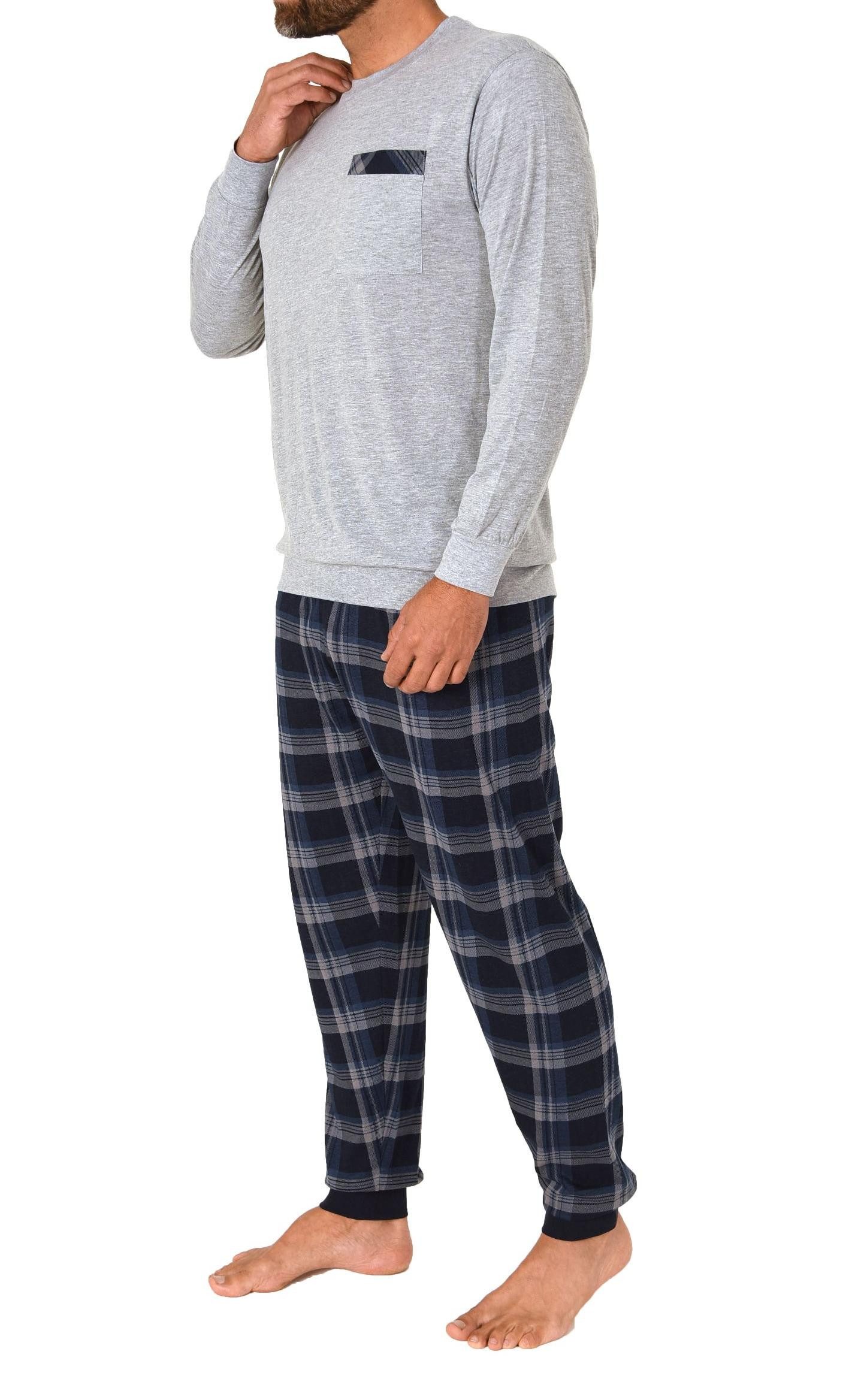 Normann Pyjama Normann Herren Pyjama lang mit Bündchen und karierter Jersey Hose
