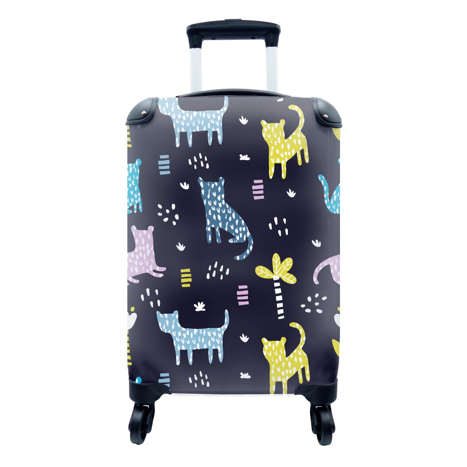 MuchoWow Handgepäckkoffer Design - Rollen, Leopard - Reisekoffer Trolley, Ferien, rollen, Dschungel für - Reisetasche 4 Handgepäck Tiere, mit