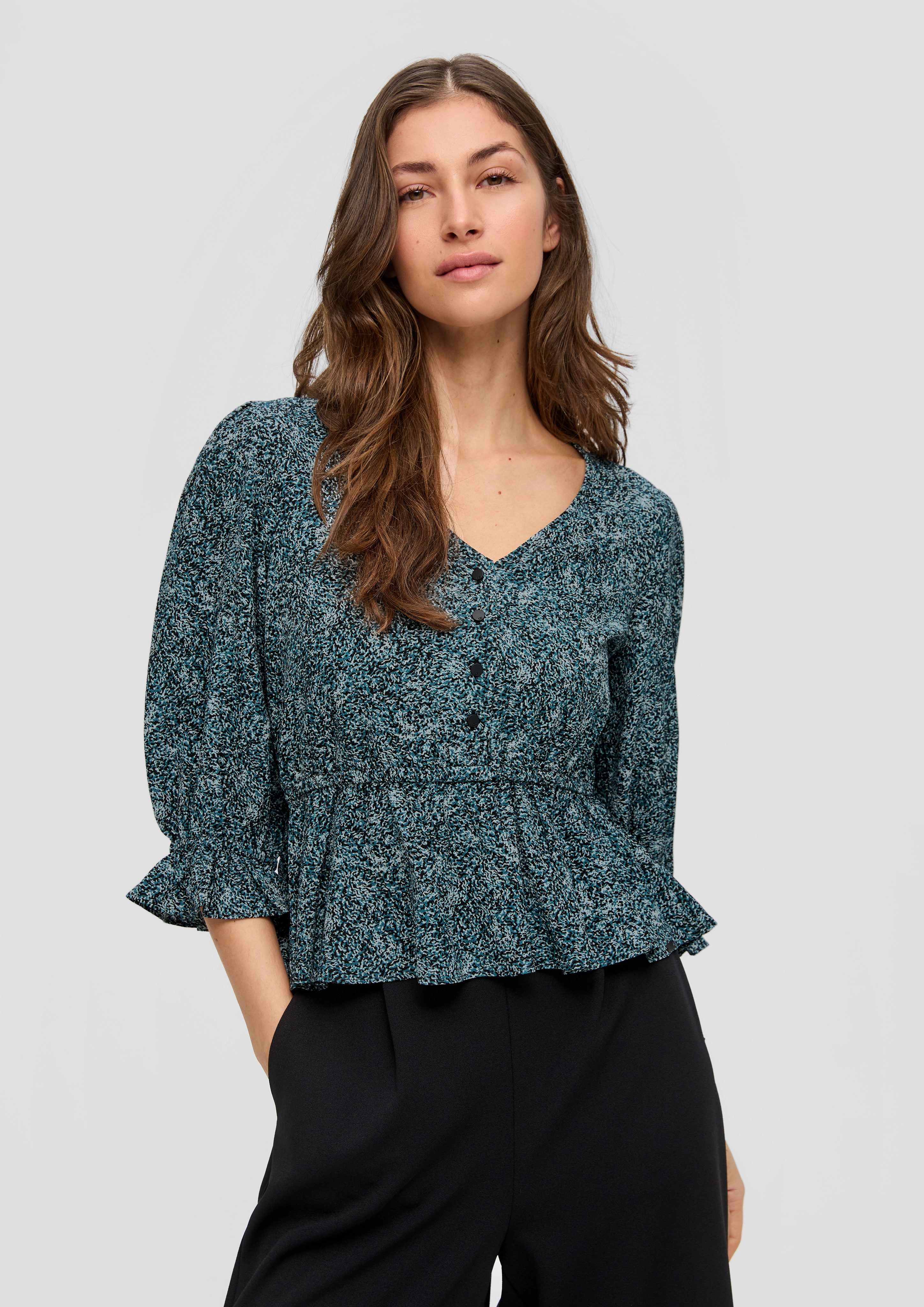 Langarmbluse Bluse mit All-over-Muster