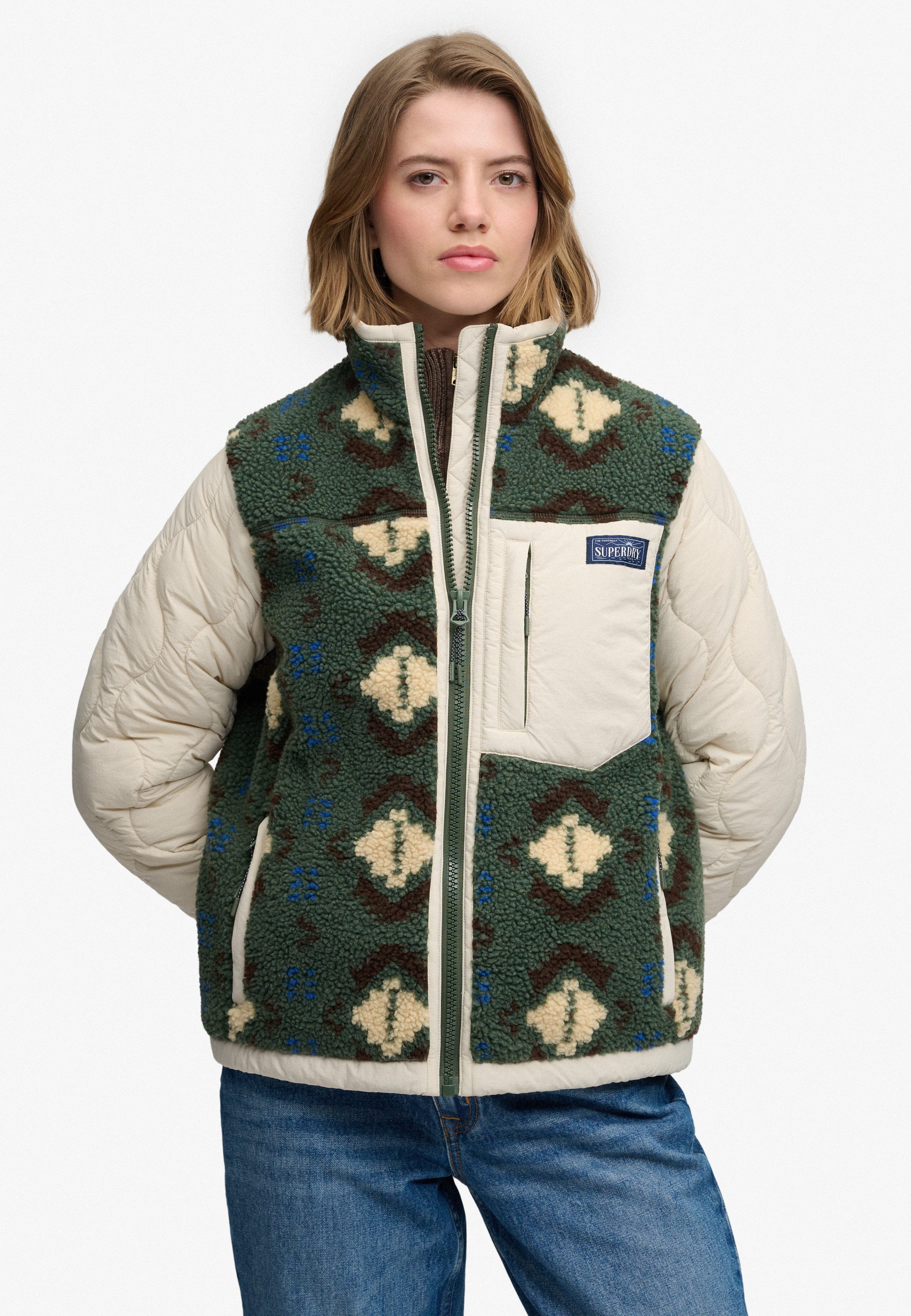 Superdry Fleecejacke FLEECE ONION QUILT HYBRID Kunstfaser, relaxed fit