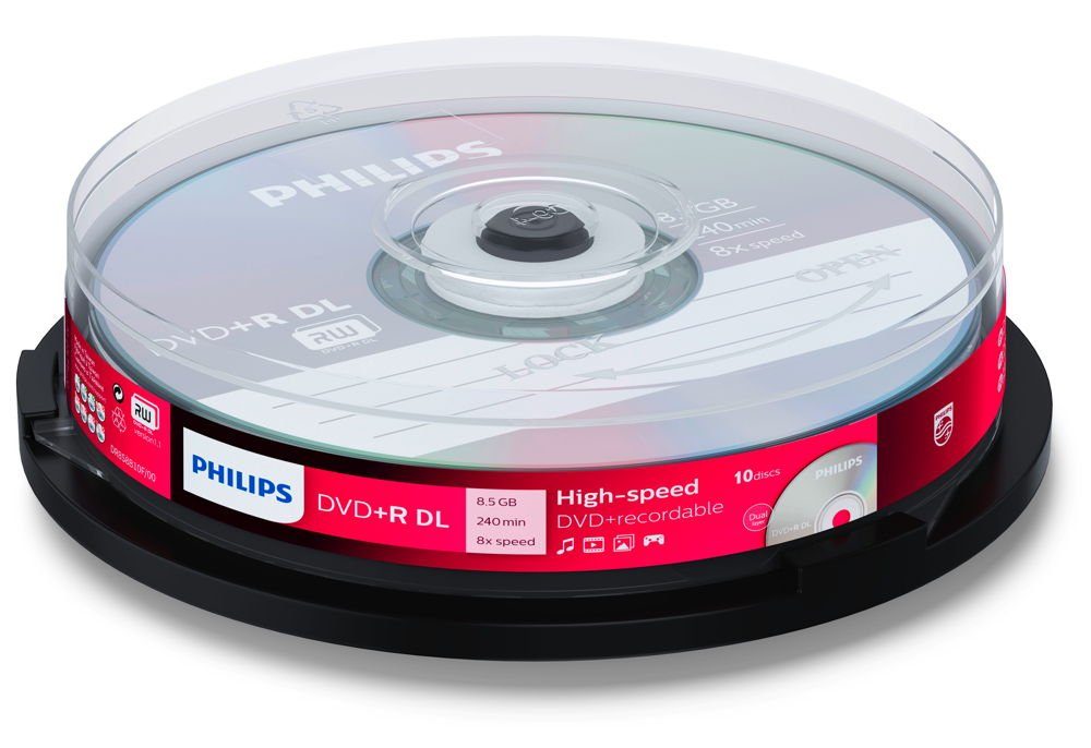 Philips DVD-Rohling 10 Philips DVD+R Double Layer 8,5GB 8x Spindel