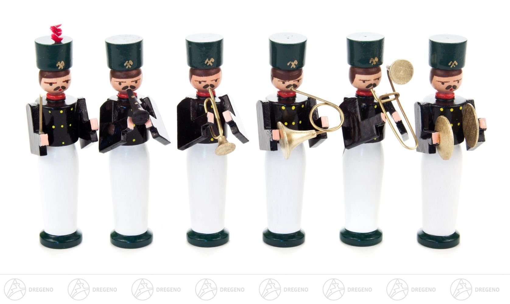 Dregeno Erzgebirge Weihnachtsfigur Miniatur Bergmannskapelle (6) Höhe ca 7 cm NEU, mit Instrumenten