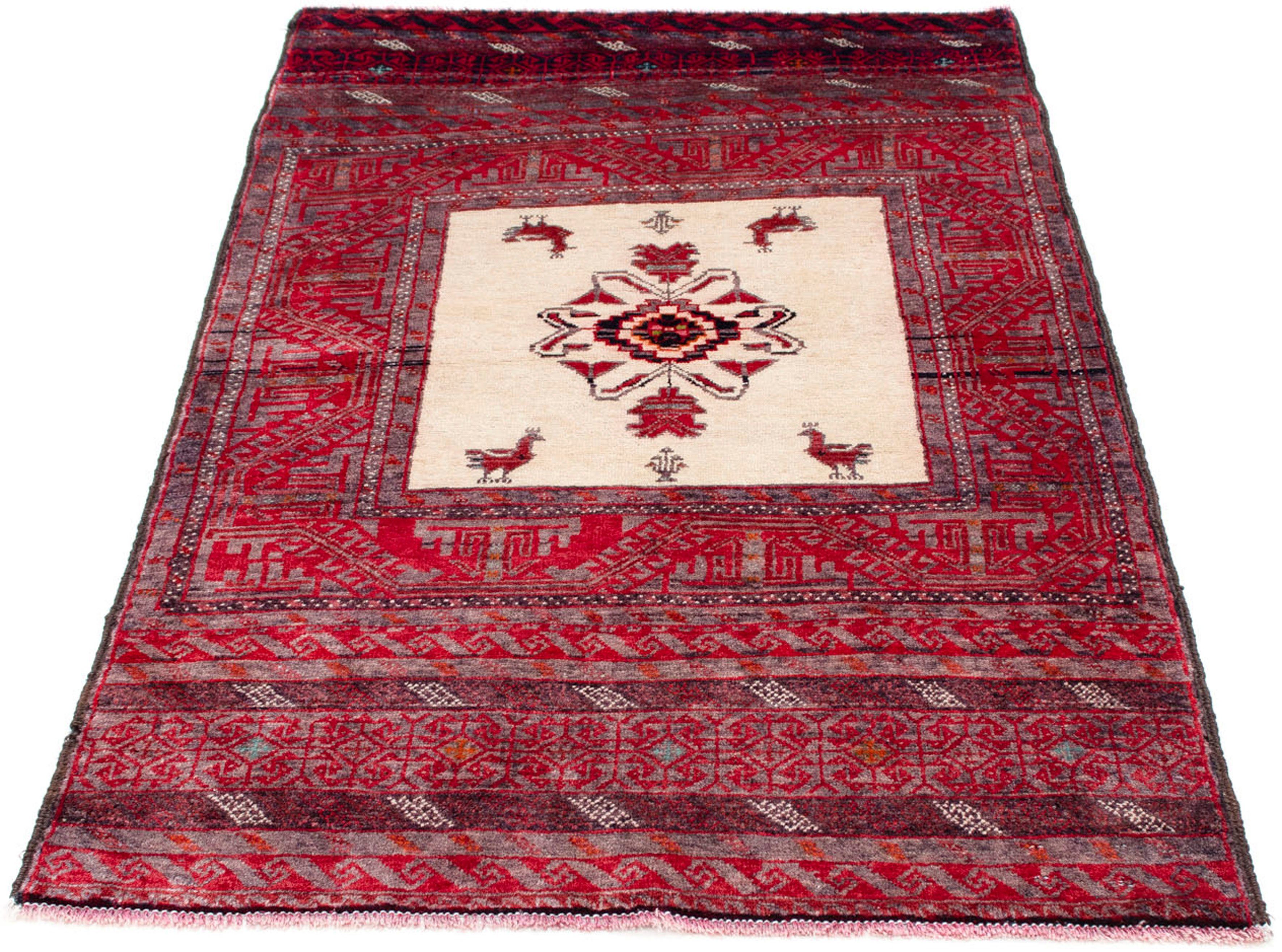 Orientteppich Belutsch - 152 x 91 cm - hellrot, morgenland, rechteckig, Höhe: 8 mm, Wohnzimmer, Handgeknüpft, Einzelstück mit Zertifikat
