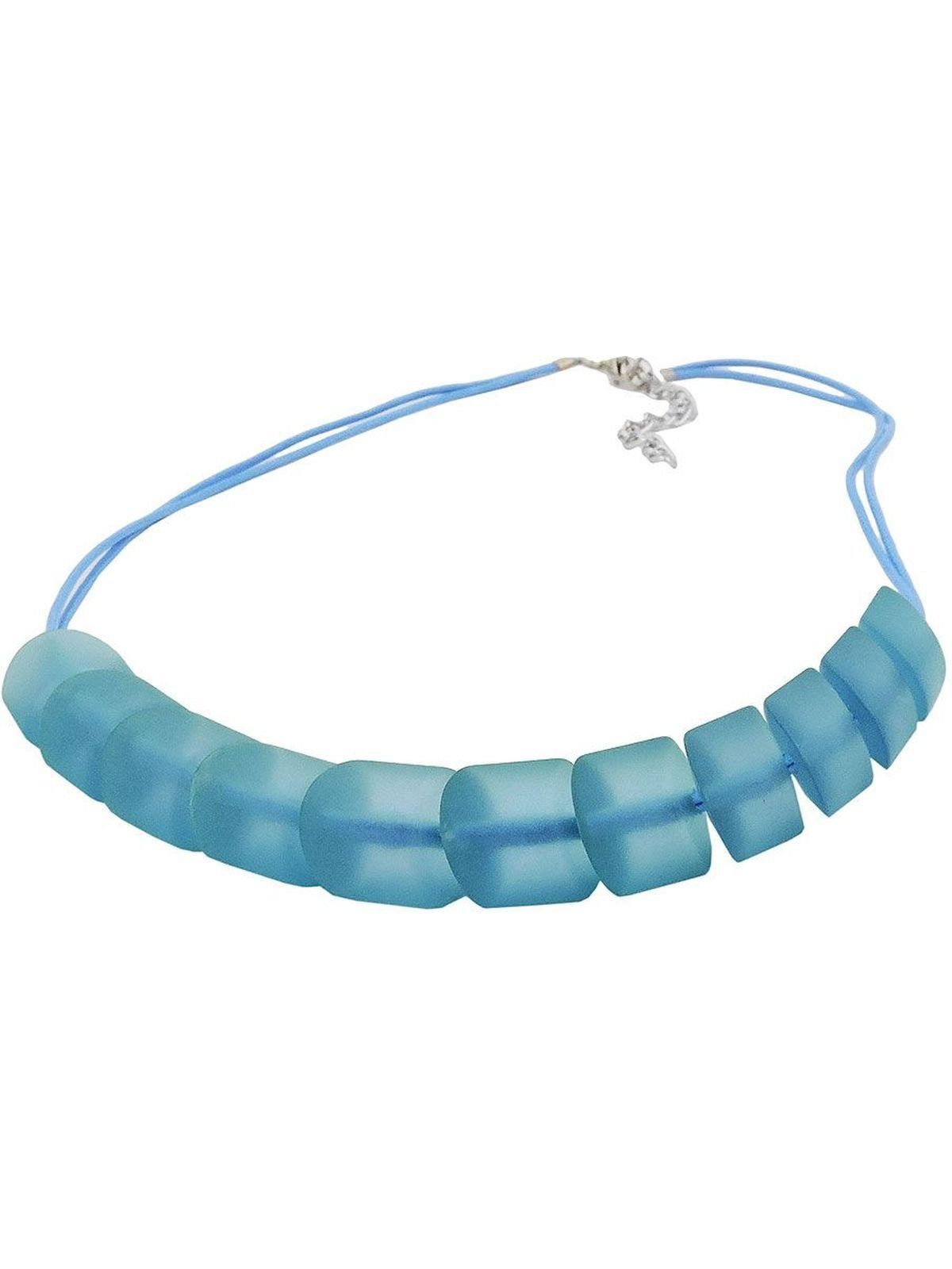 Gallay Perlenkette Schrägperle Kunststoff türkis-transparent-matt Kordel hellblau 45cm (1-tlg)