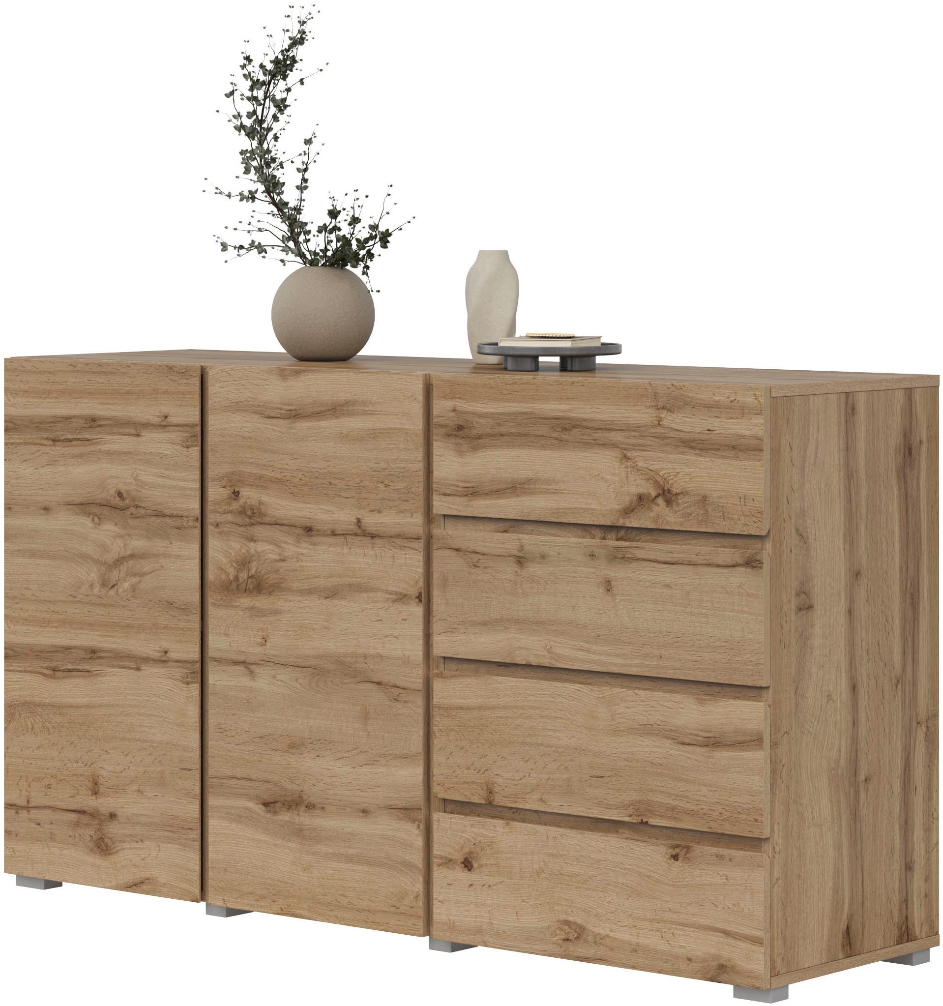 OTTO home Sideboard Metric,Breite 138 cm, grifflose Kommode 2 Türen/4 Schubkästen, Schubladenschrank mit viel Stauraum, Einlegeböden verstellbar