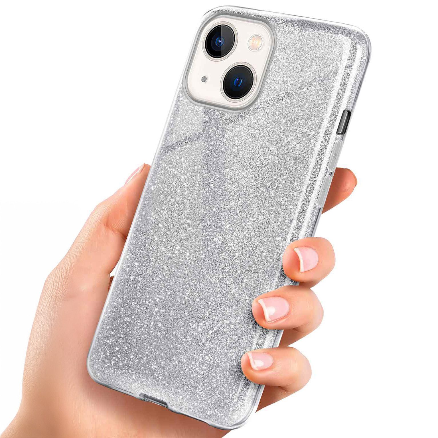 ONEFLOW Handyhülle für iPhone 13 Glitzer Hülle Glitter Case Silber 6,1 Zoll, Hülle Glitzernd Dünne Schutzhülle mit Kameraschutz Frauen Glitzerhülle