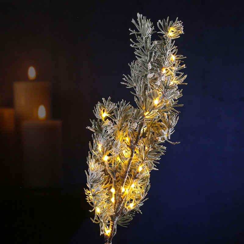 MARELIDA LED-Leuchtzweig LED Tannenzweig mit Zapfen Leuchtzweig Schneeoptik 30LED 50cm Außen, 30-flammig