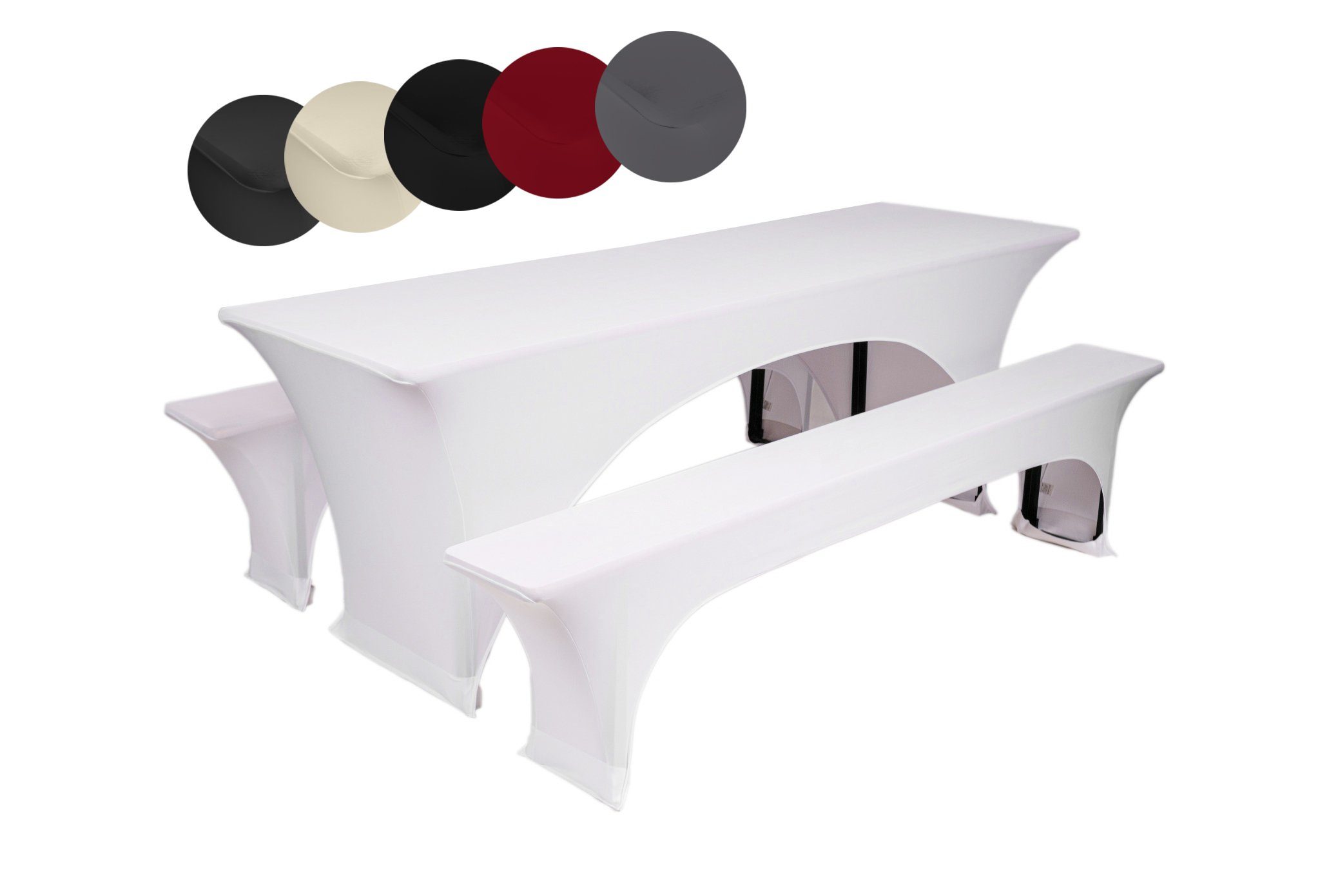 TexDeko Hussen-Set Stretch-Hussen-Set für Bierzeltgarnitur Biertisch 220cm (10% Elastan), strapazierfähig, waschbar, pflegeleicht