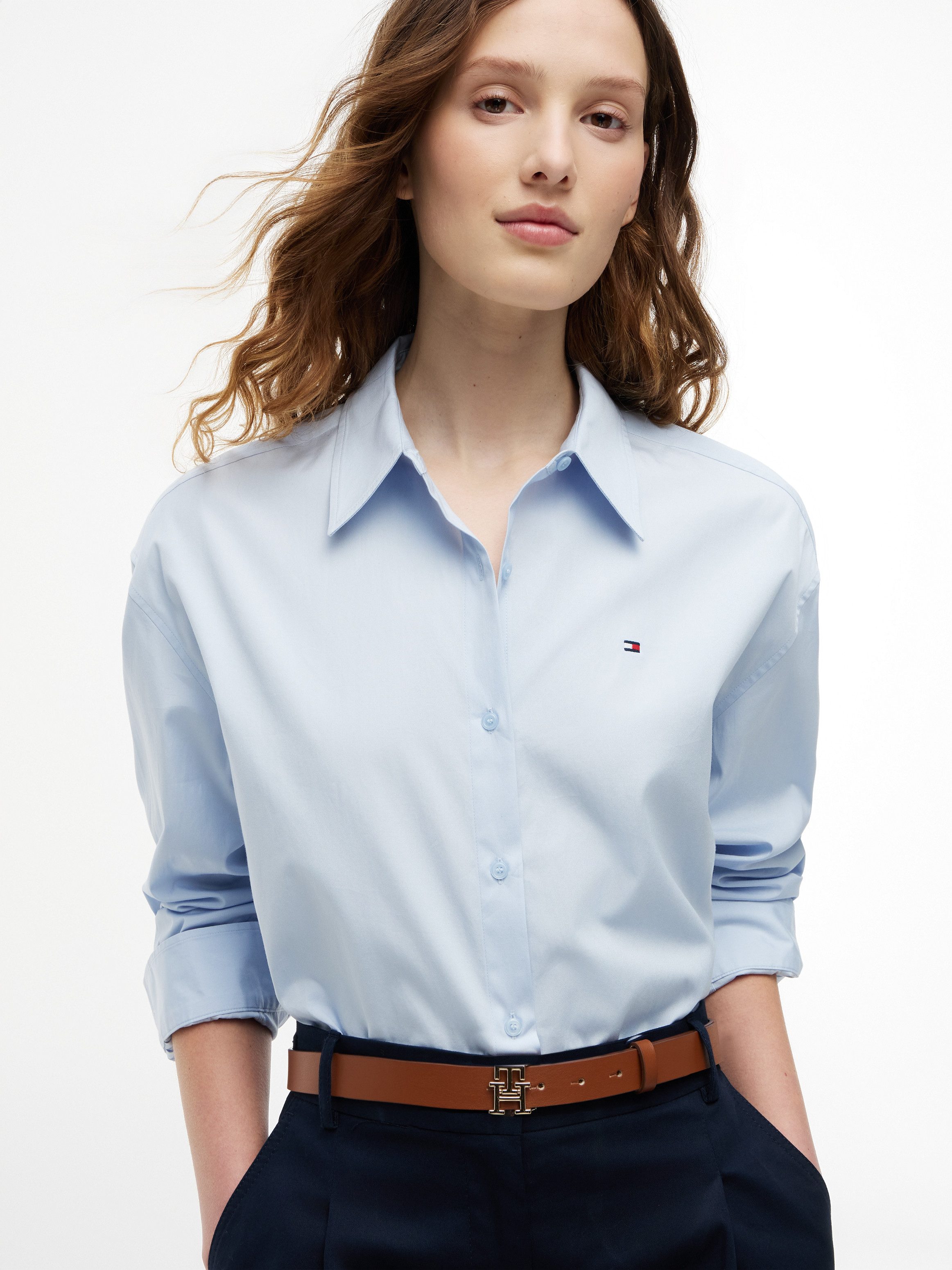 Tommy Hilfiger Hemdbluse SUMMER POPLIN LS BOXY SHIRT Baumwolle, Boxy Fit