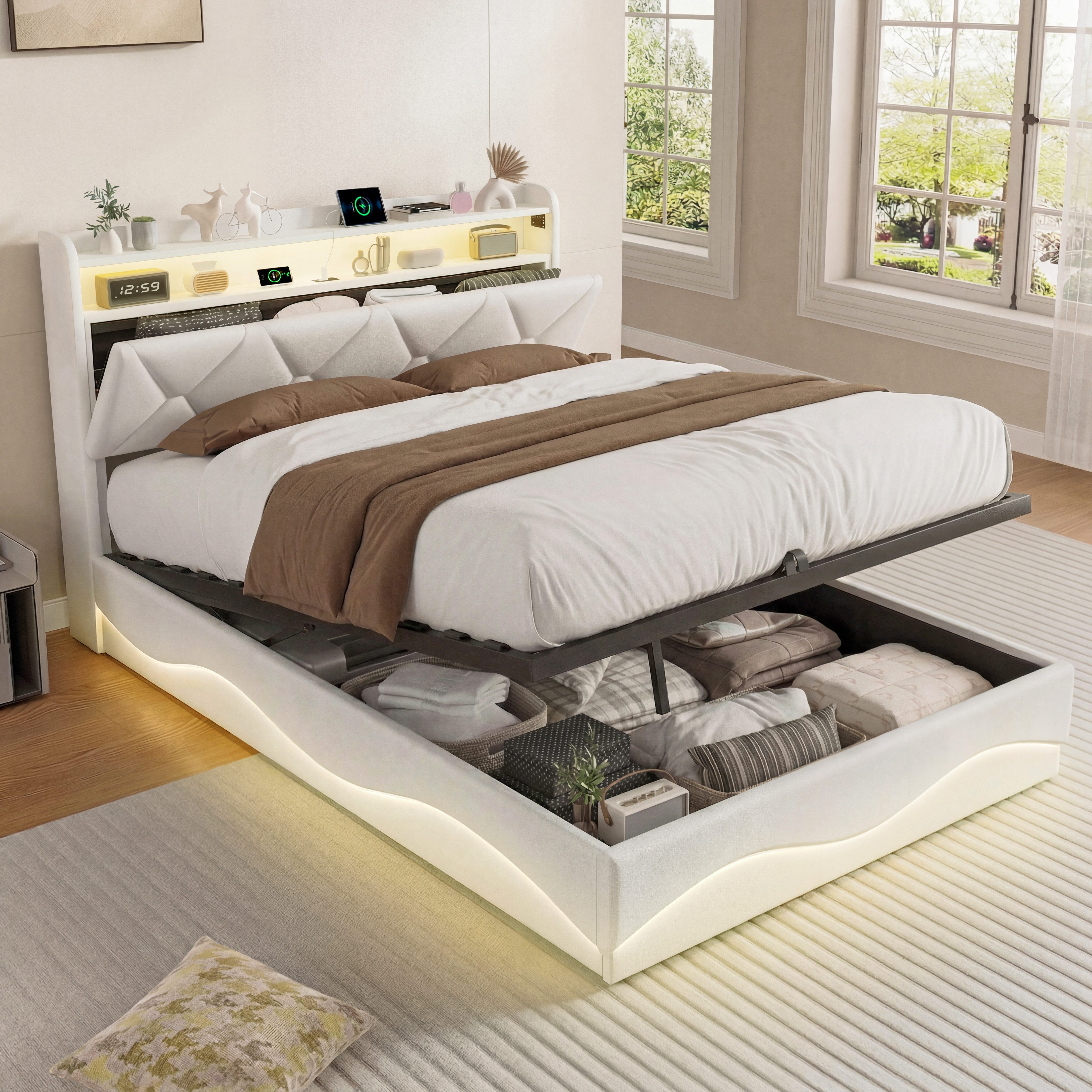PXloue Polsterbett LED Doppelbett, Bettkasten, Ladefunktion, Samt, 160x200 günstig online kaufen