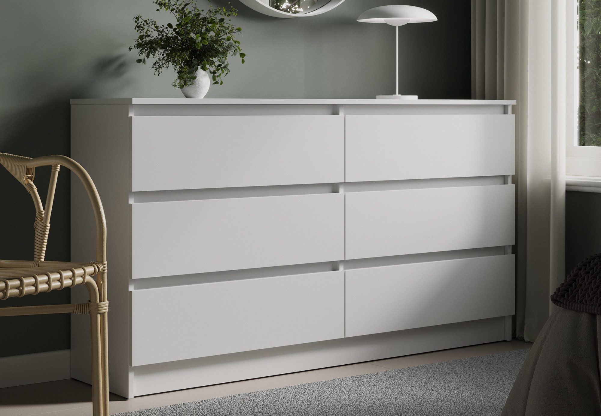 Home Collective Kommode mit 6 Schublade 95, 120, 140 cm breit Holz Schrank (Highboard Anrichte Schlafzimmer Wohnzimmer Flur Büro Organizer), Kommode 140 cm breit Kommode Sideboard, Weiß