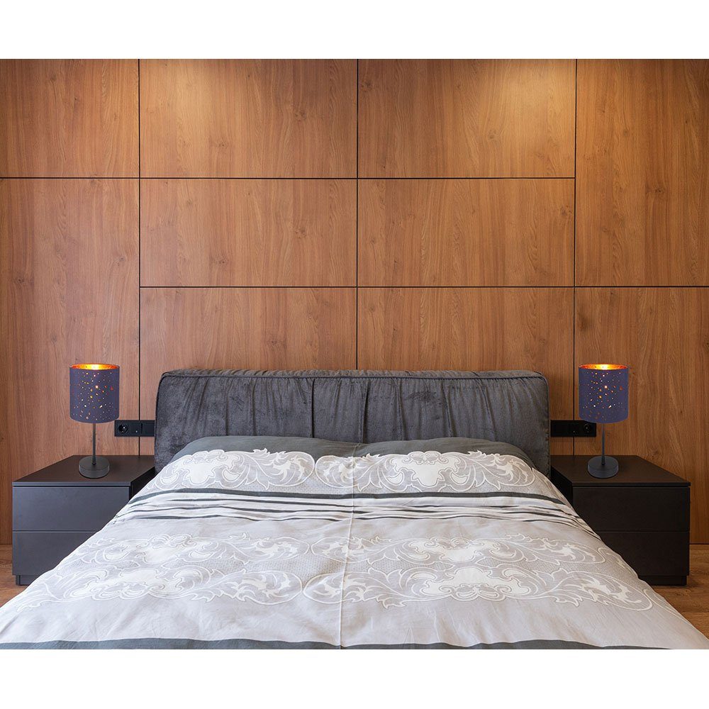 35 Leuchtmittel Dekorstanzungen Schlafzimmerlampe Textil Tischleuchte, inklusive, Tischleuchte nicht H cm LED Metall etc-shop