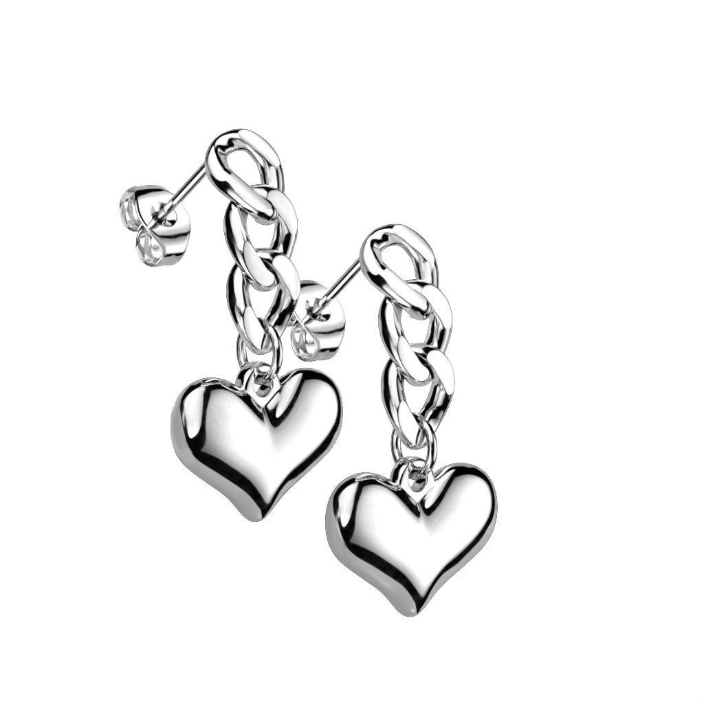 Ohrstecker-Set Ohrstecker mit Kettengliedern Herz Edelstahl Damen Silber