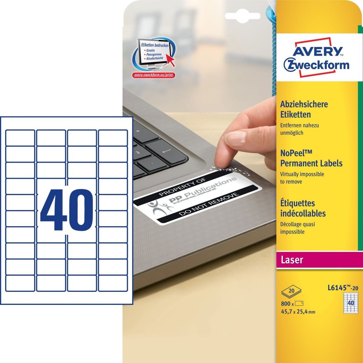 Avery Zweckform Etiketten Etiketten 45,7x25,4mm abziehsicher VE=800 Stück weiß