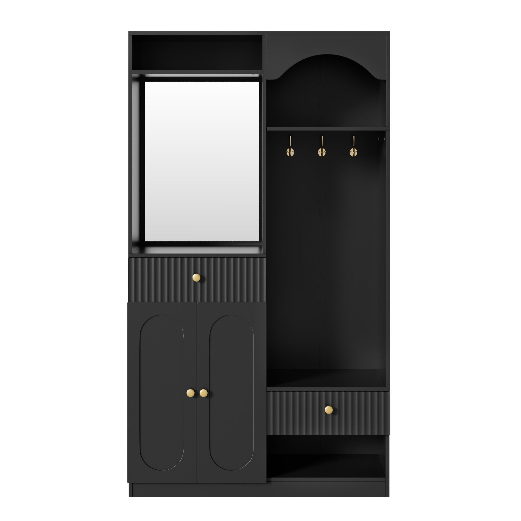Merax Kompaktgarderobe mit Spiegel & Sitzbank (100 x 35 x 180 cm, 1-St) Garderoben-Set Flurgarderobe mit Schuhschrank, Haken & Stauraum