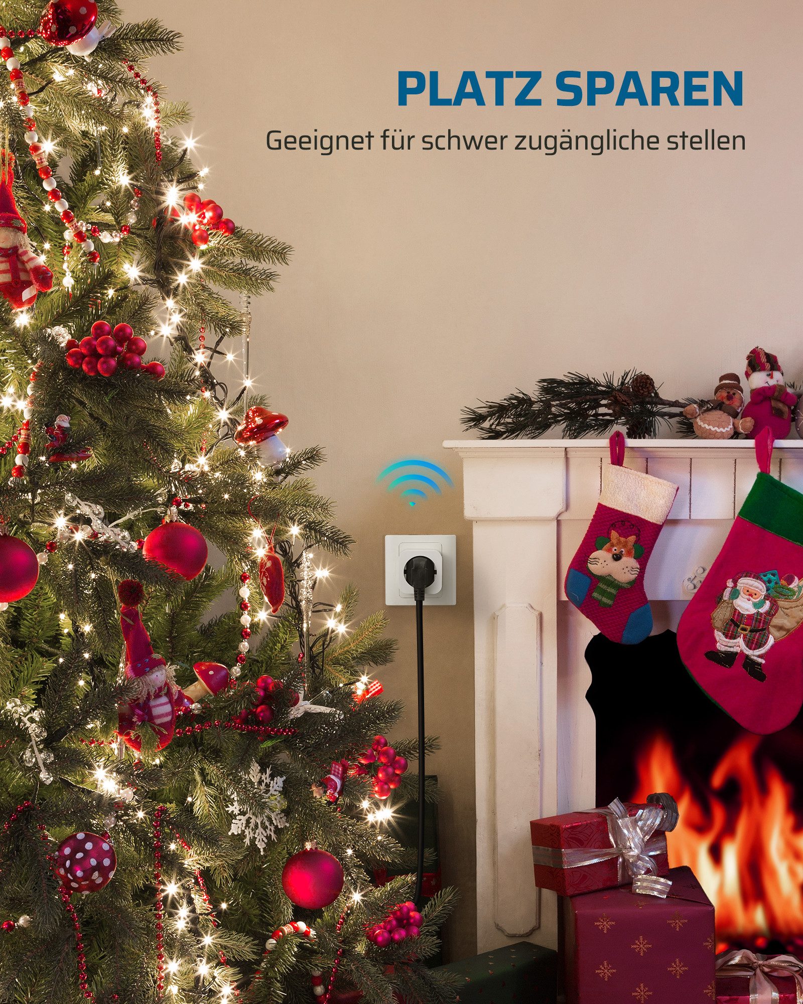 DEWENWILS Funksteckdose mit Fernbedienung, max. 3680 W, 5-St., Erweiterbarer Lichtschalter für Feiertagsdeko, 30M Reichweite