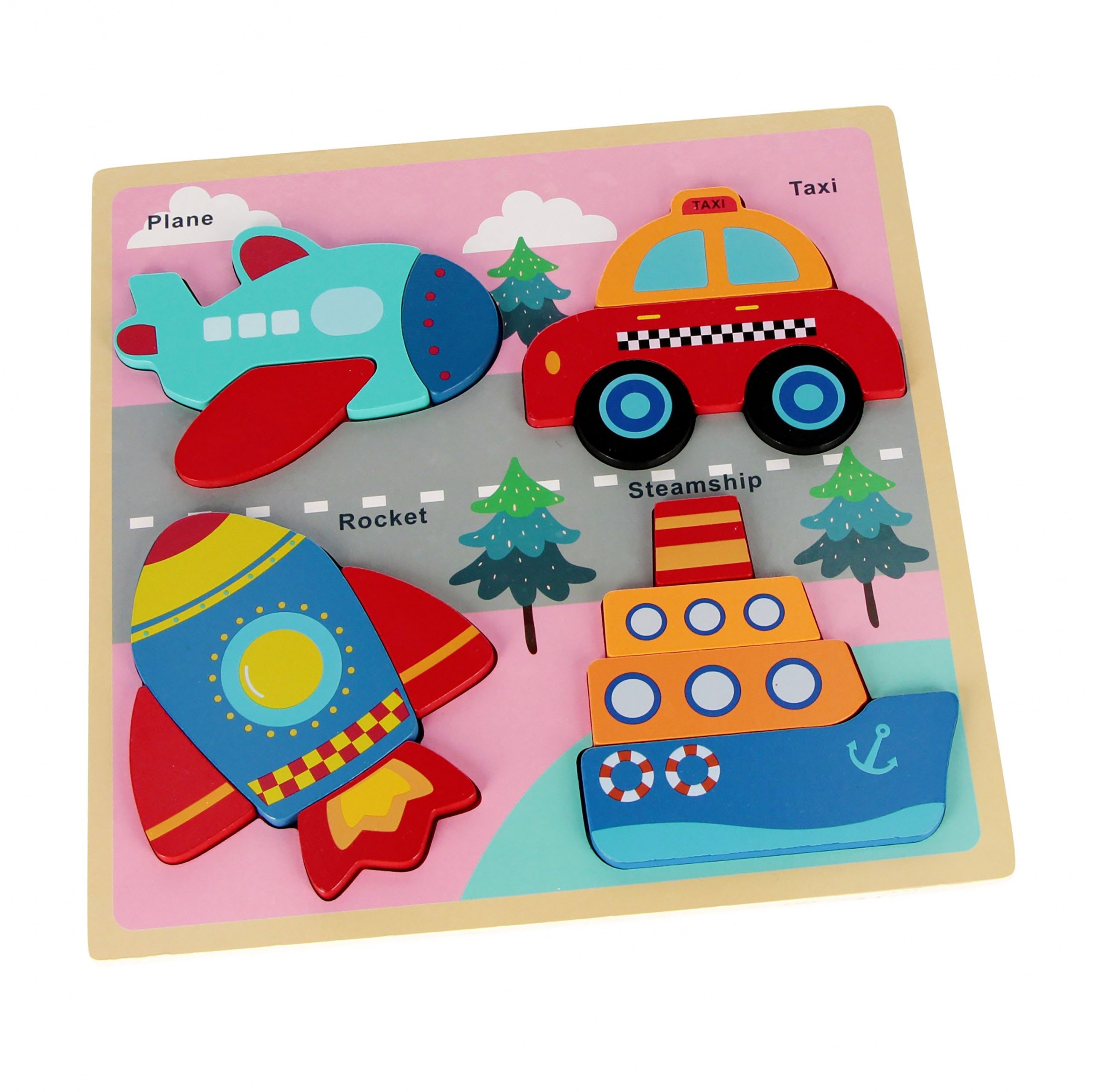 BamBam Puzzle HOLZ Puzzle Kinder, große Teile, Lernpuzzle, 4 Fahrzeuge, 8m+, BamBam, Puzzleteile