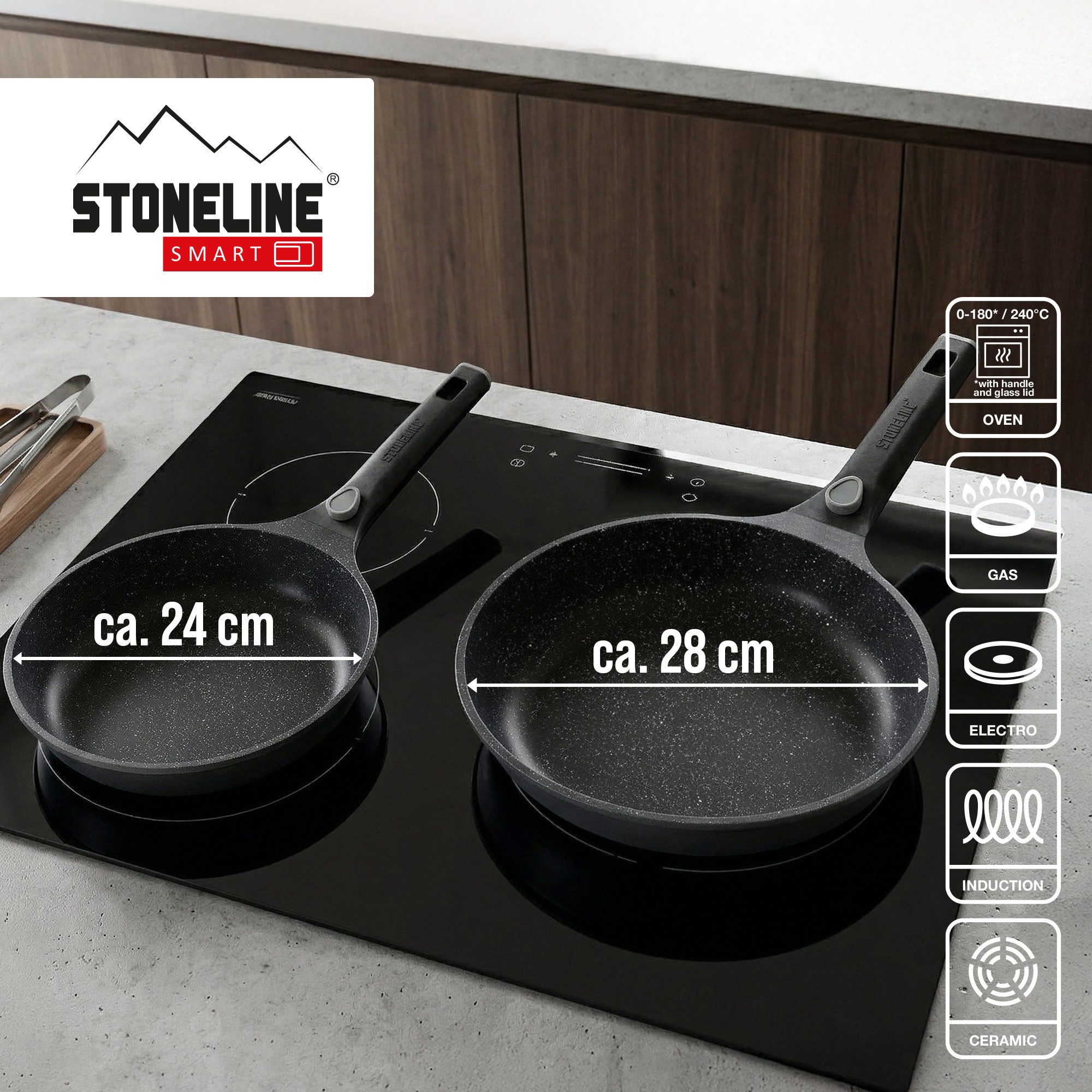 STONELINE Pfannen-Set, Aluminiumguss (2-tlg), mit echten Steinpartikeln, induktionsgeeignet, Designed in Germany