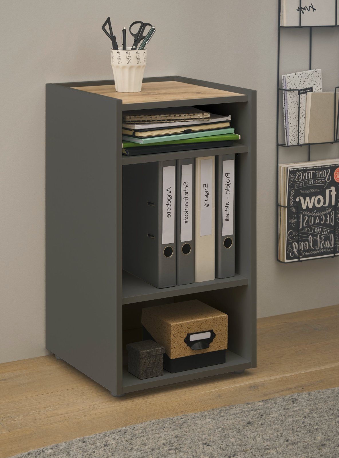 Furn.Design Container Center (Büroregal in grau matt mit Wotan Eiche, 40 x günstig online kaufen