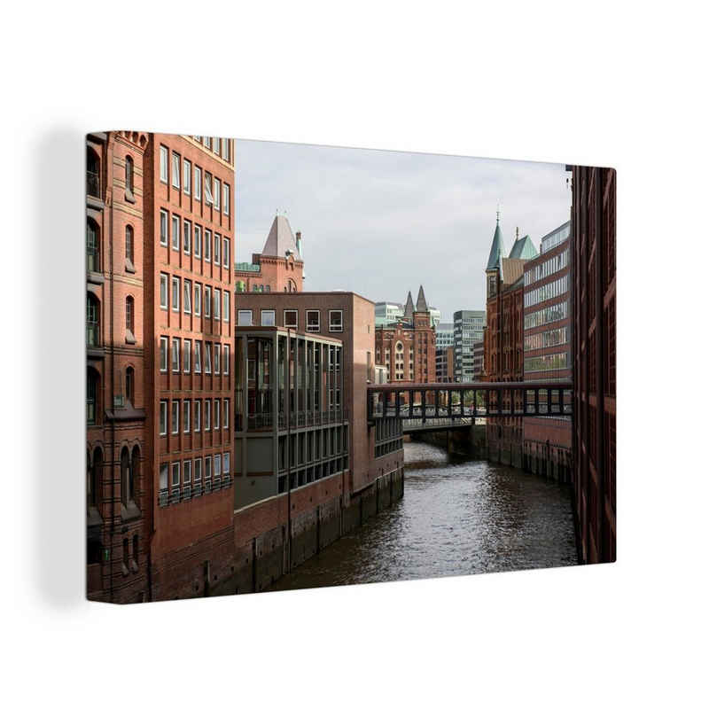 OneMillionCanvasses® Leinwandbild Fluss - Hamburg - Stadt, (1 St), Wandbild Leinwandbilder, Aufhängefertig, Wanddeko, 30x20 cm